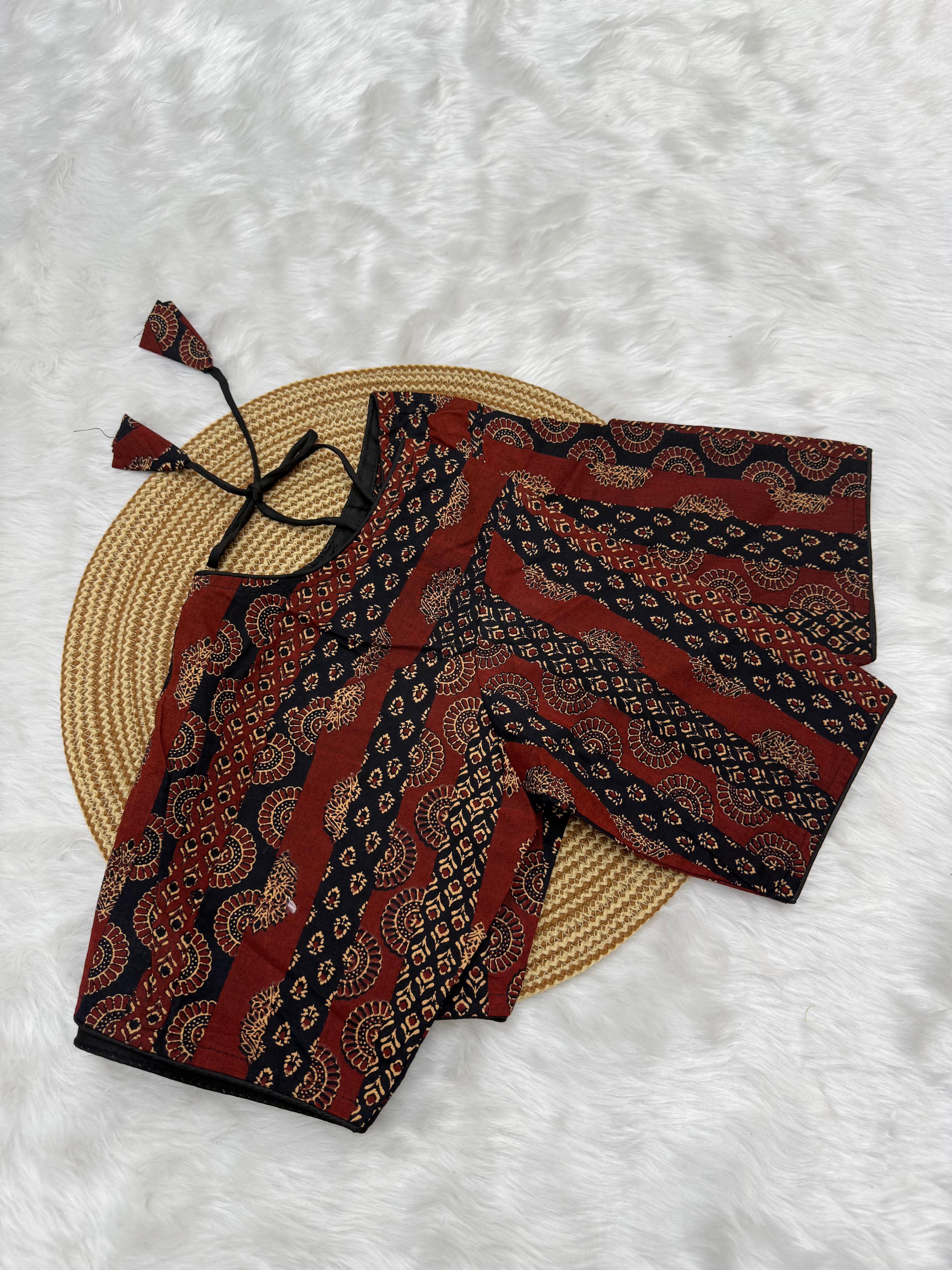 PRINTED COTTON READY TO WEAR SAREE BLOUSE - MULTI