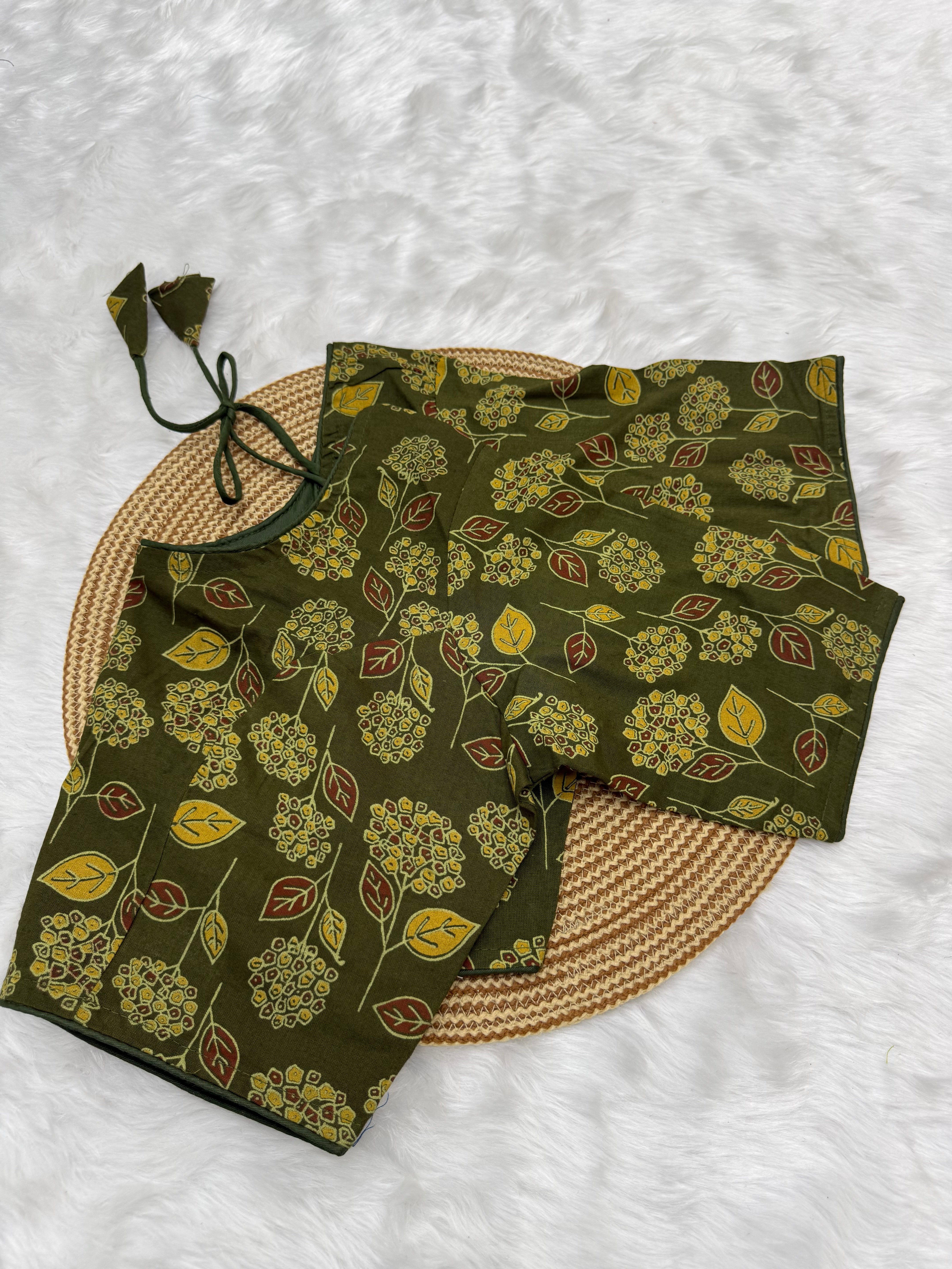 PRINTED COTTON READY TO WEAR SAREE BLOUSE - MULTI