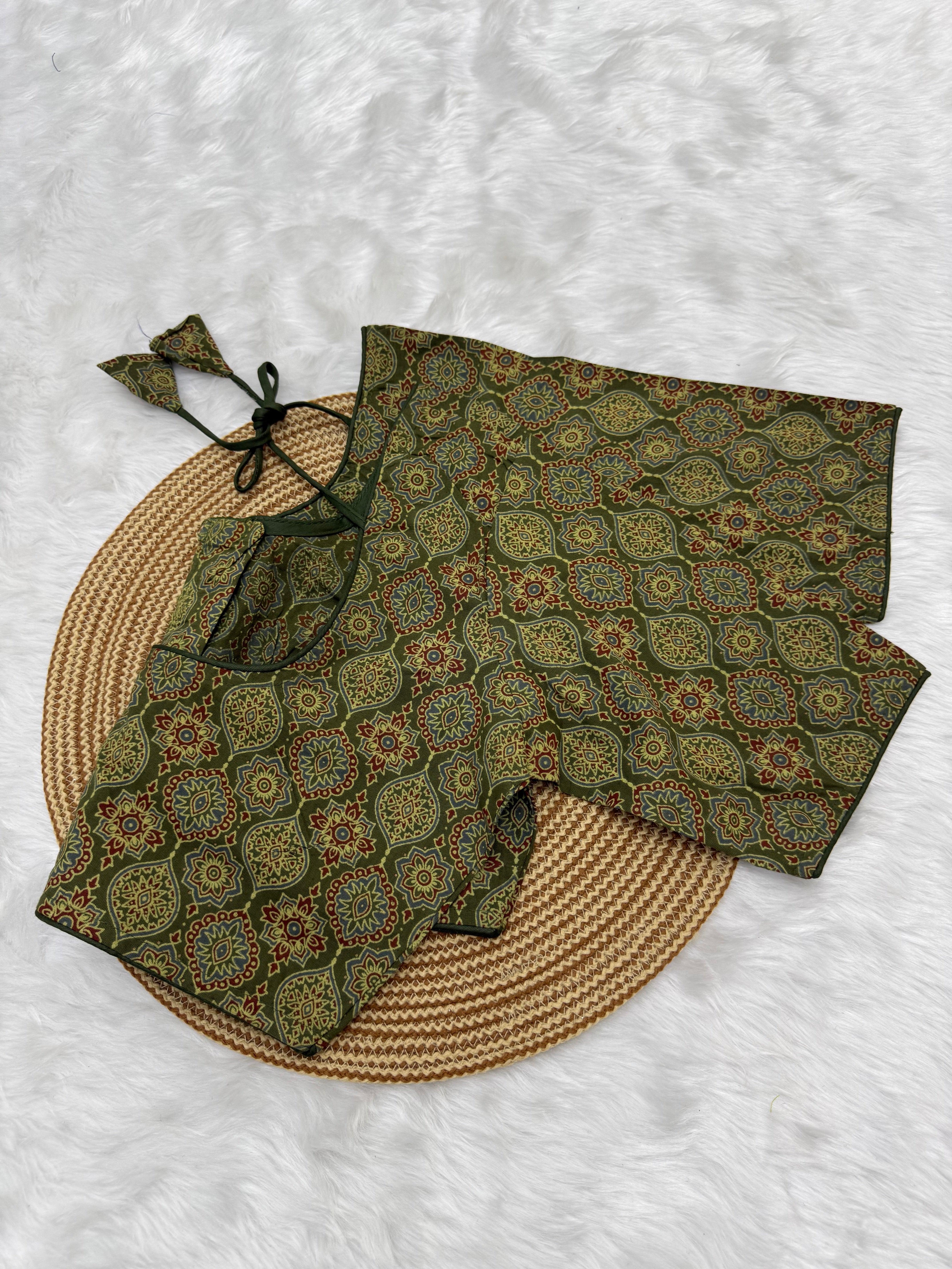 PRINTED COTTON READY TO WEAR SAREE BLOUSE - MULTI