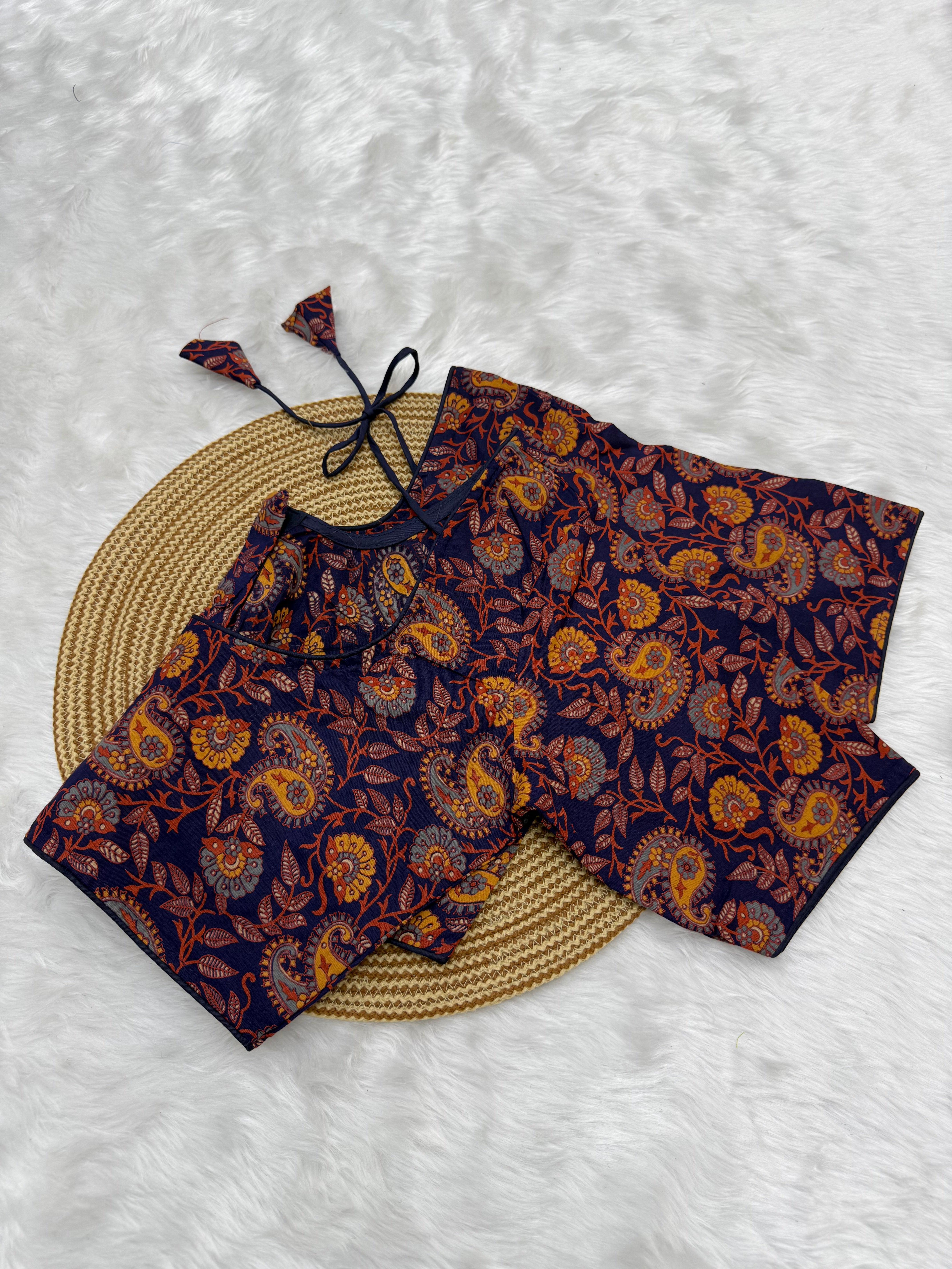 PRINTED COTTON READY TO WEAR SAREE BLOUSE - MULTI