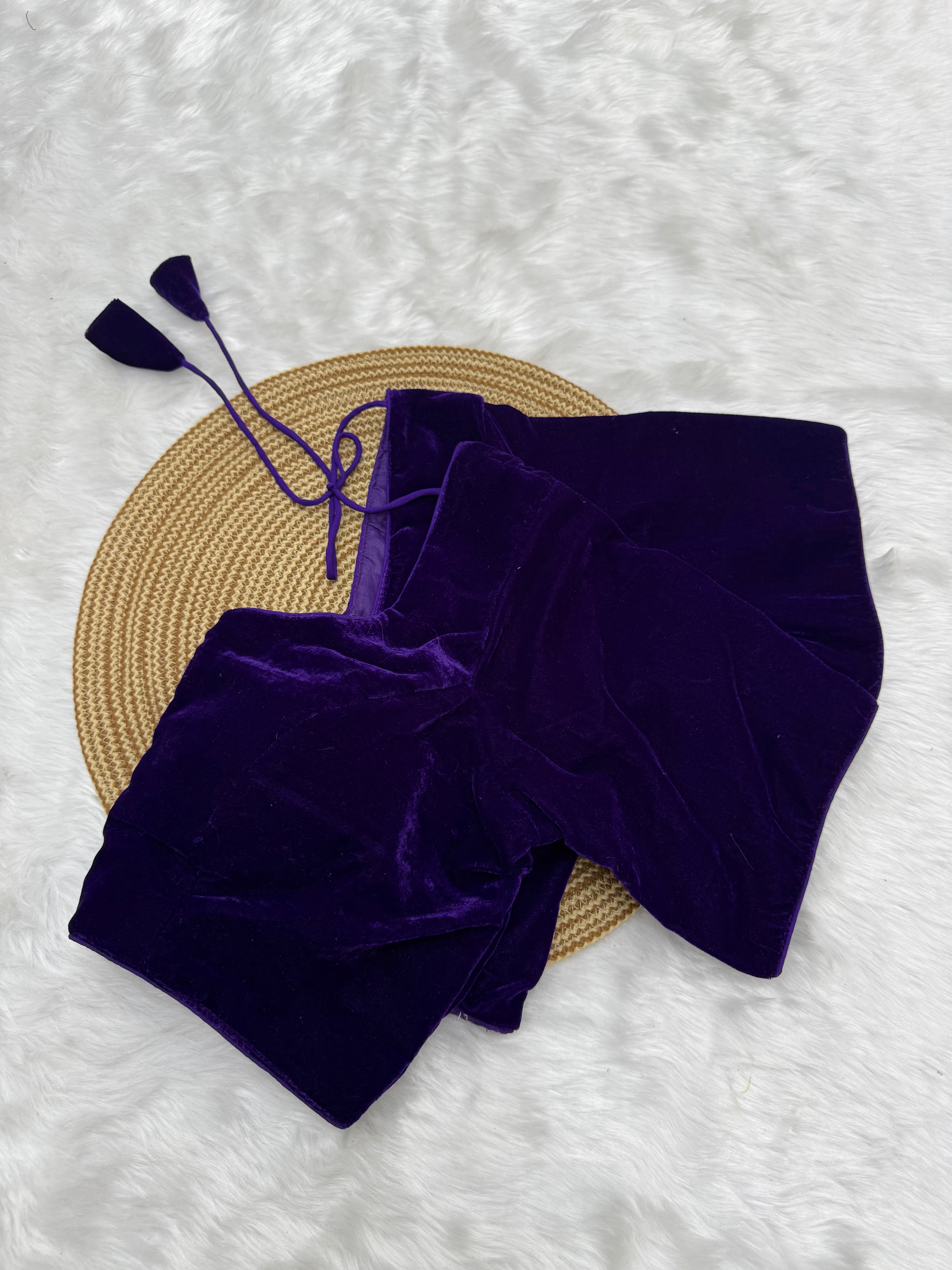 DESIGNER VELVET READY TO WEAR SAREE BLOUSE - PURPLE