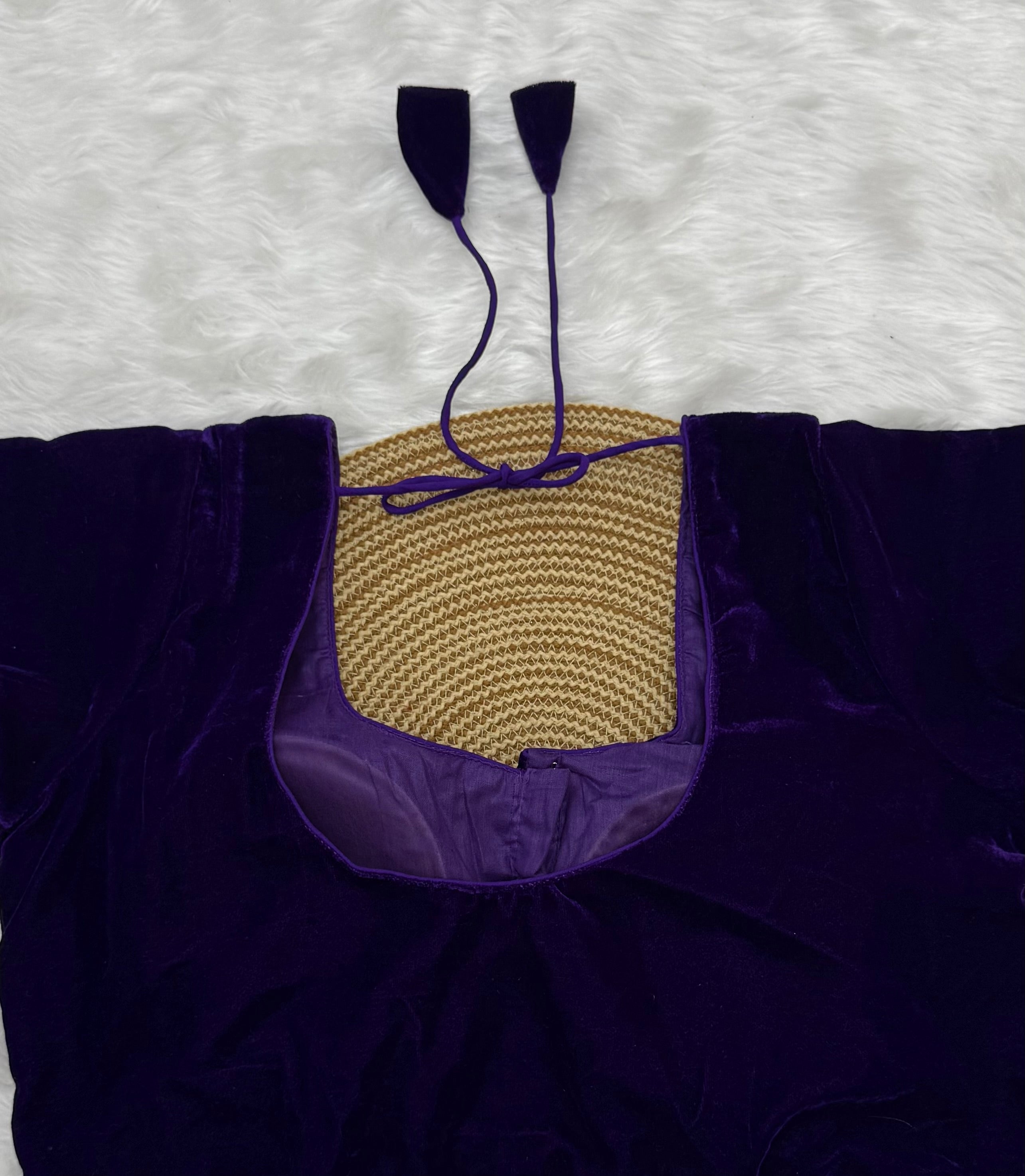 DESIGNER VELVET READY TO WEAR SAREE BLOUSE - PURPLE