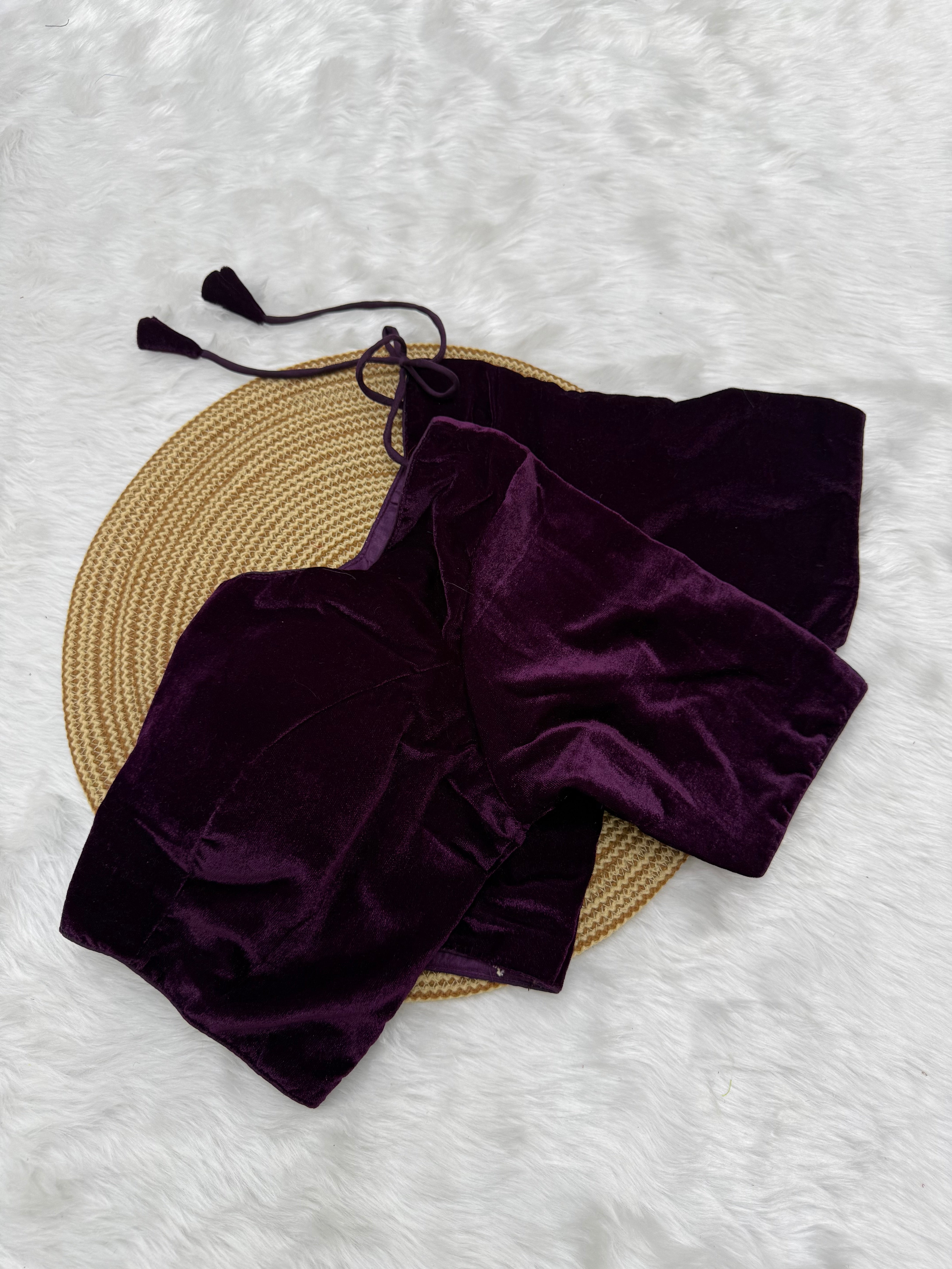 DESIGNER VELVET READY TO WEAR SAREE BLOUSE -WINE