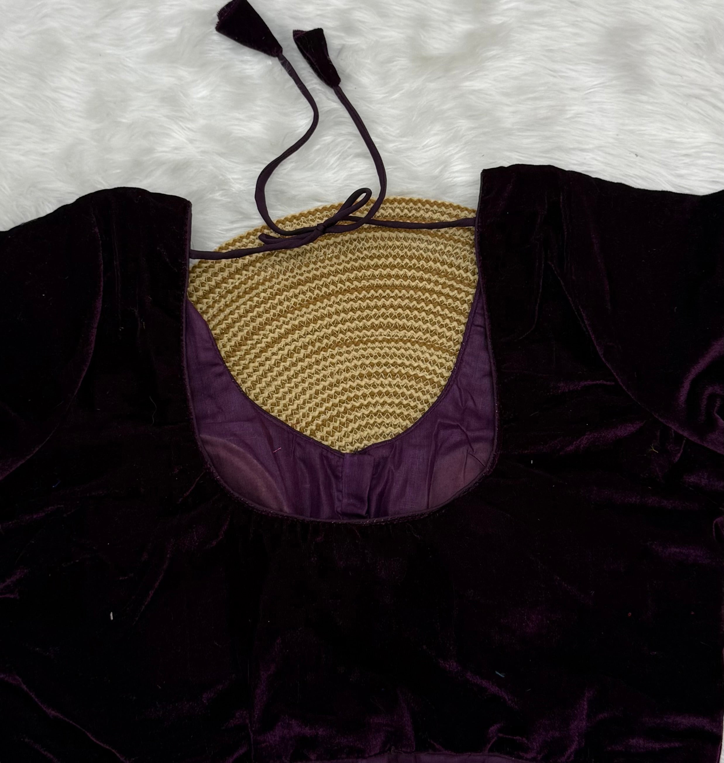 DESIGNER VELVET READY TO WEAR SAREE BLOUSE -WINE