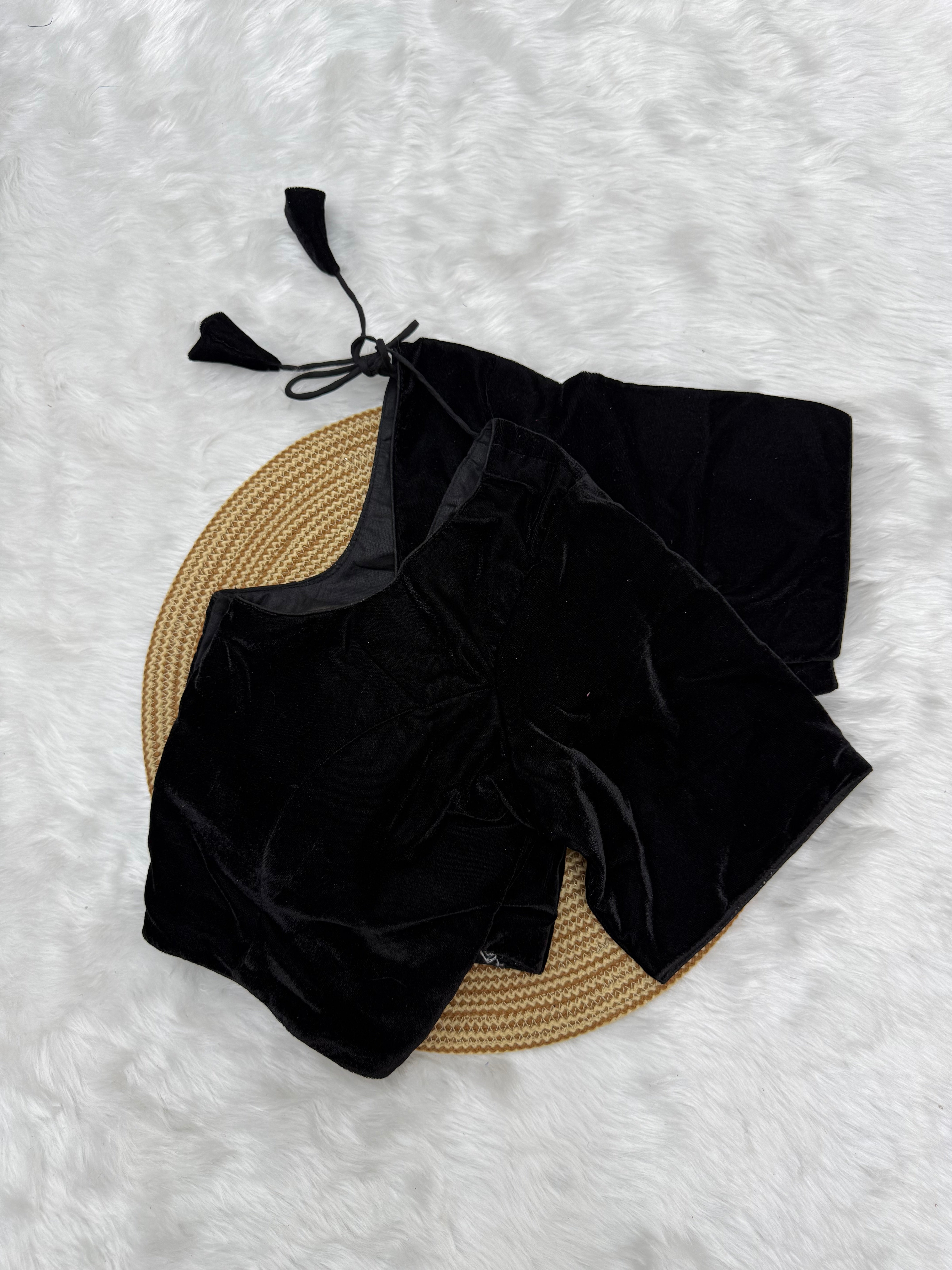 DESIGNER VELVET READY TO WEAR SAREE BLOUSE - BLACK