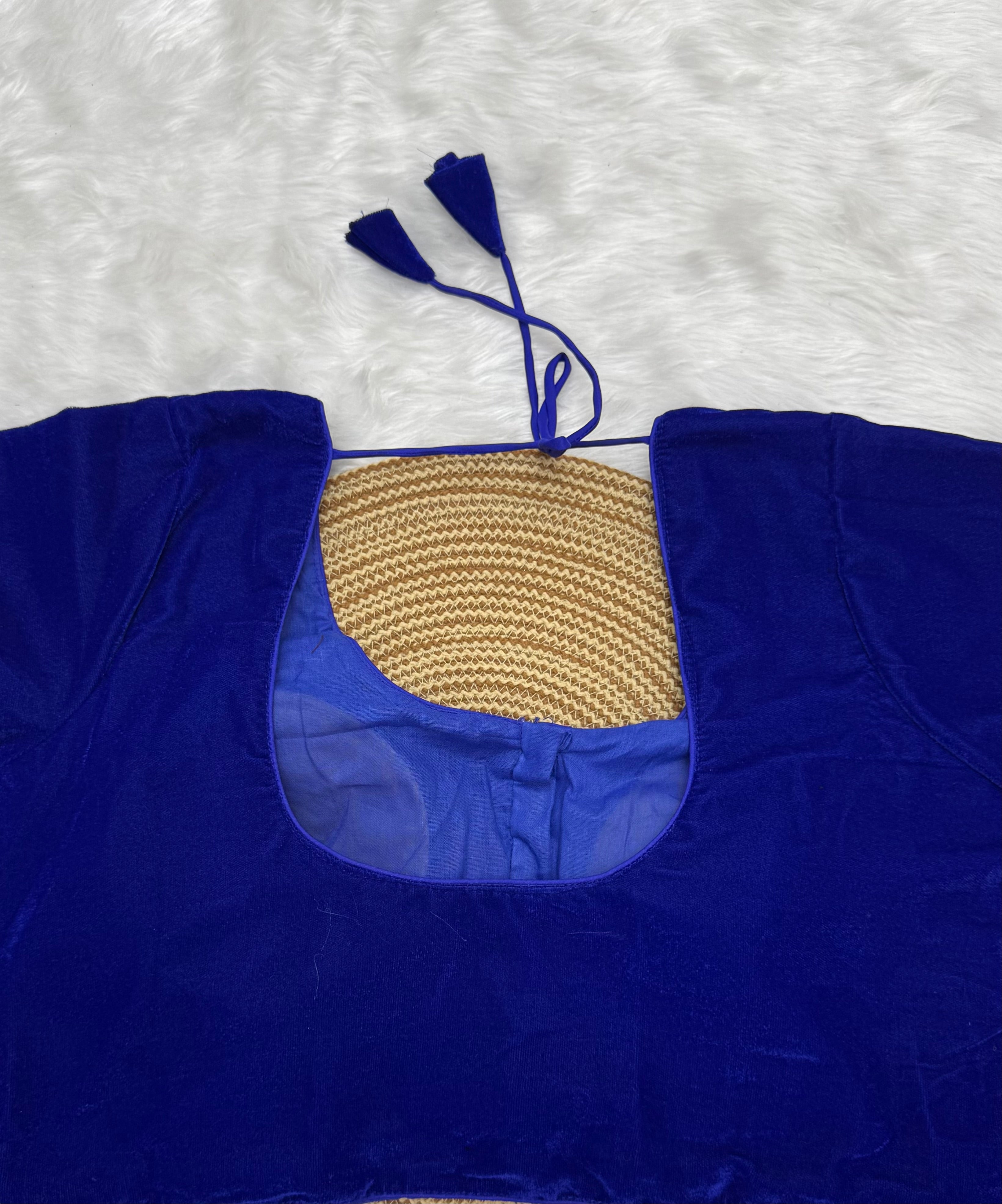 DESIGNER VELVET READY TO WEAR SAREE BLOUSE - BLUE