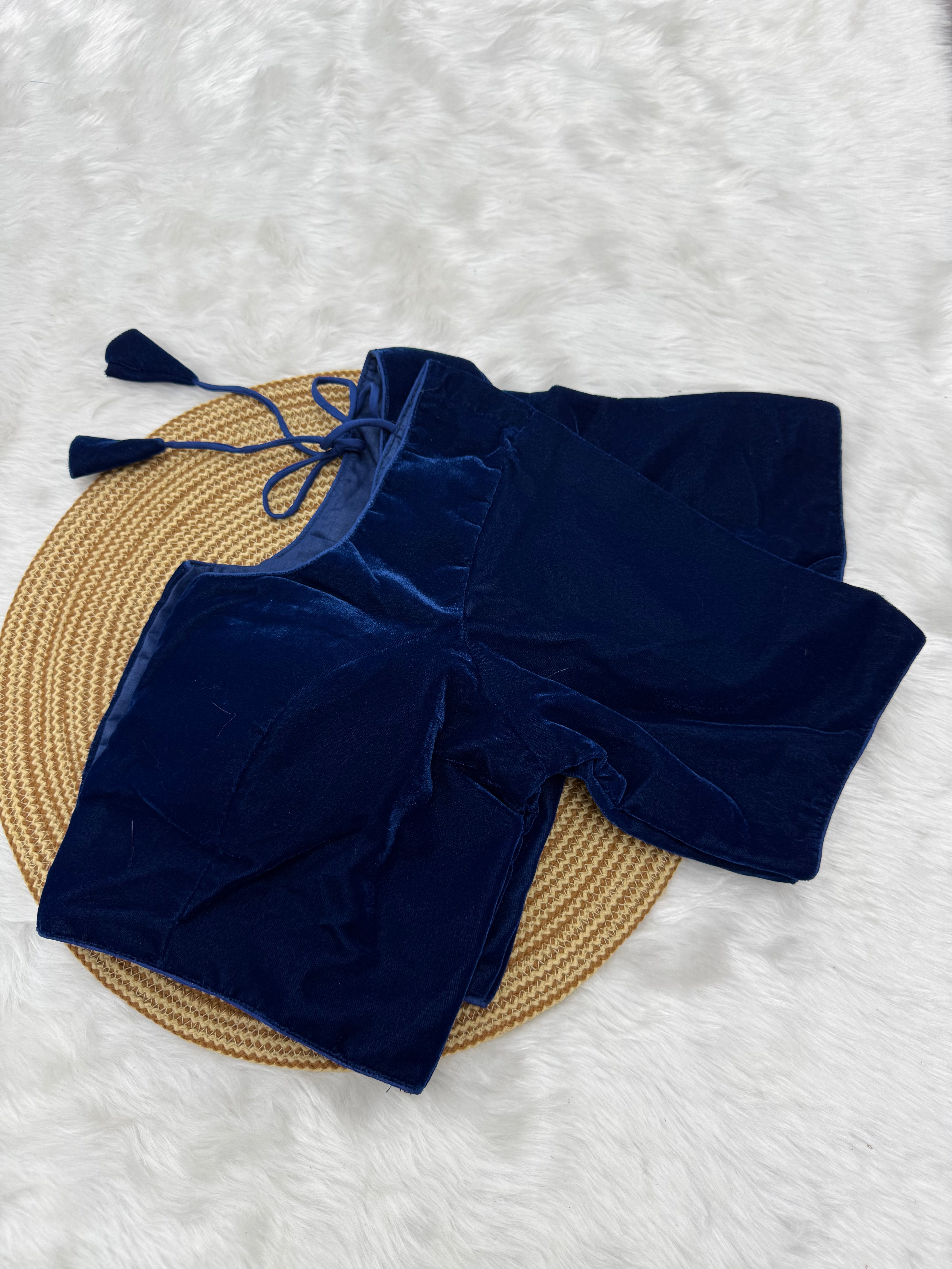 DESIGNER VELVET READY TO WEAR SAREE BLOUSE - COBALT BLUE