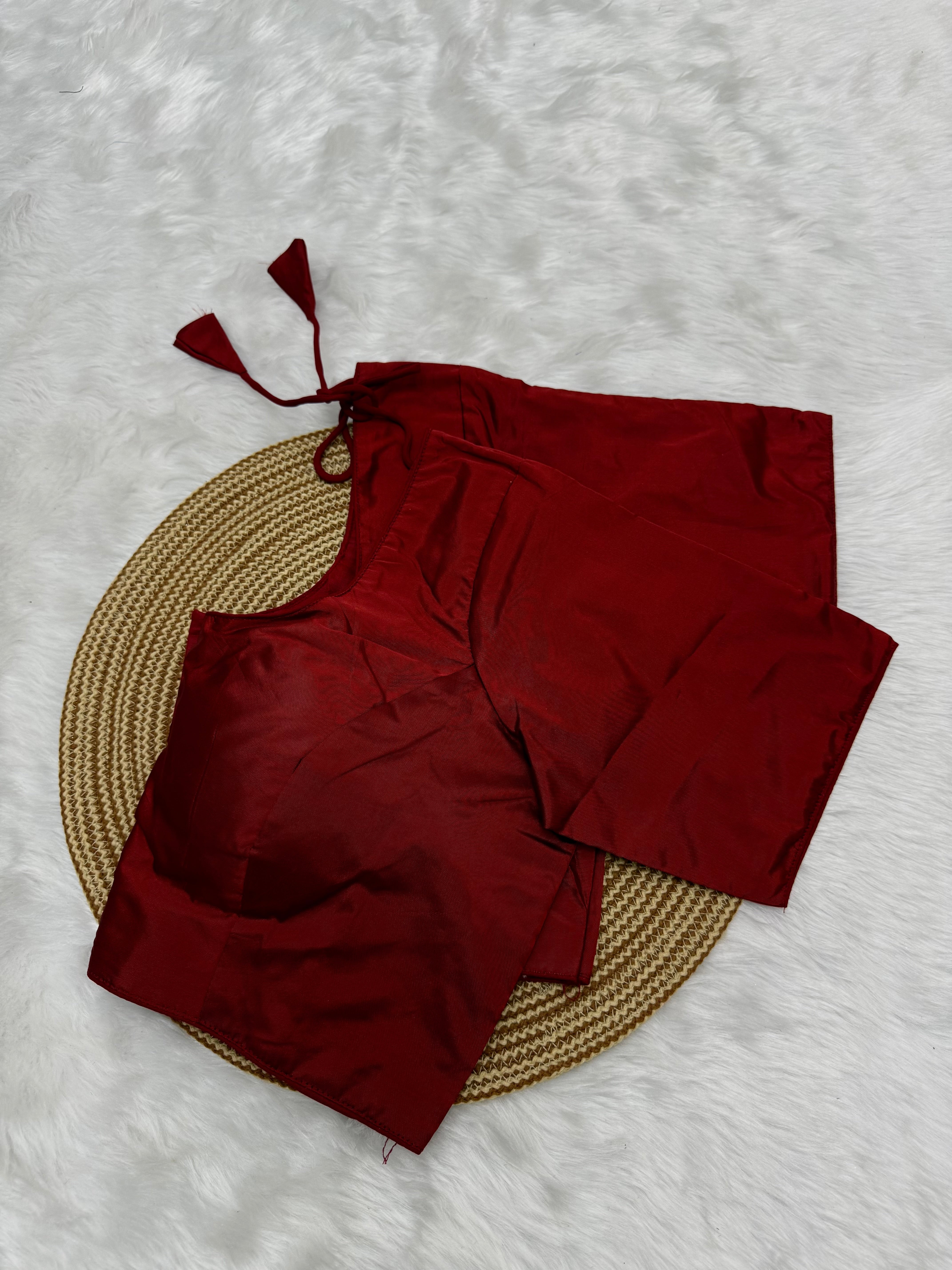 PLAIN SILK READY TO WEAR SAREE BLOUSE - RED