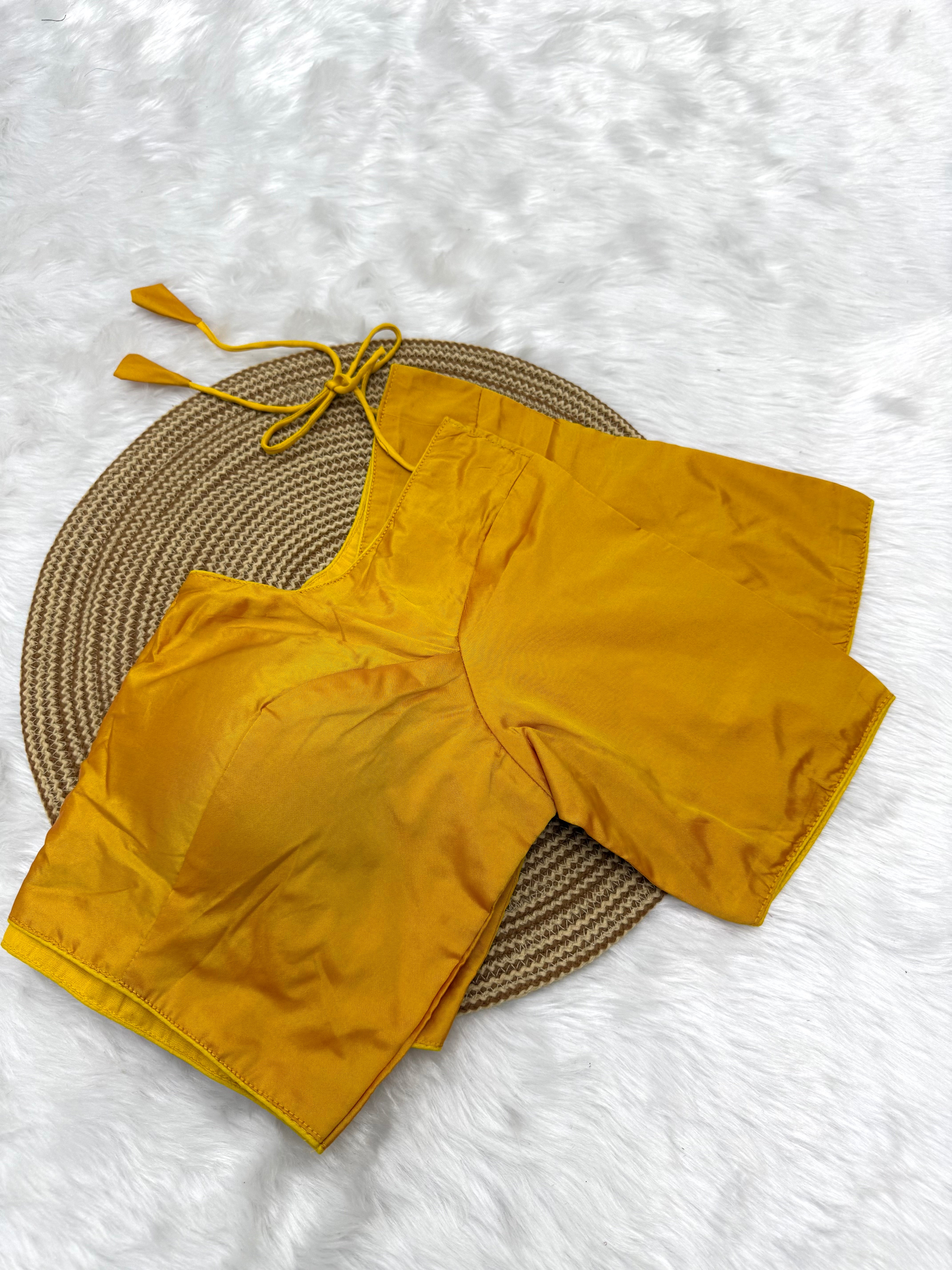 PLAIN SILK READY TO WEAR SAREE BLOUSE - YELLOW