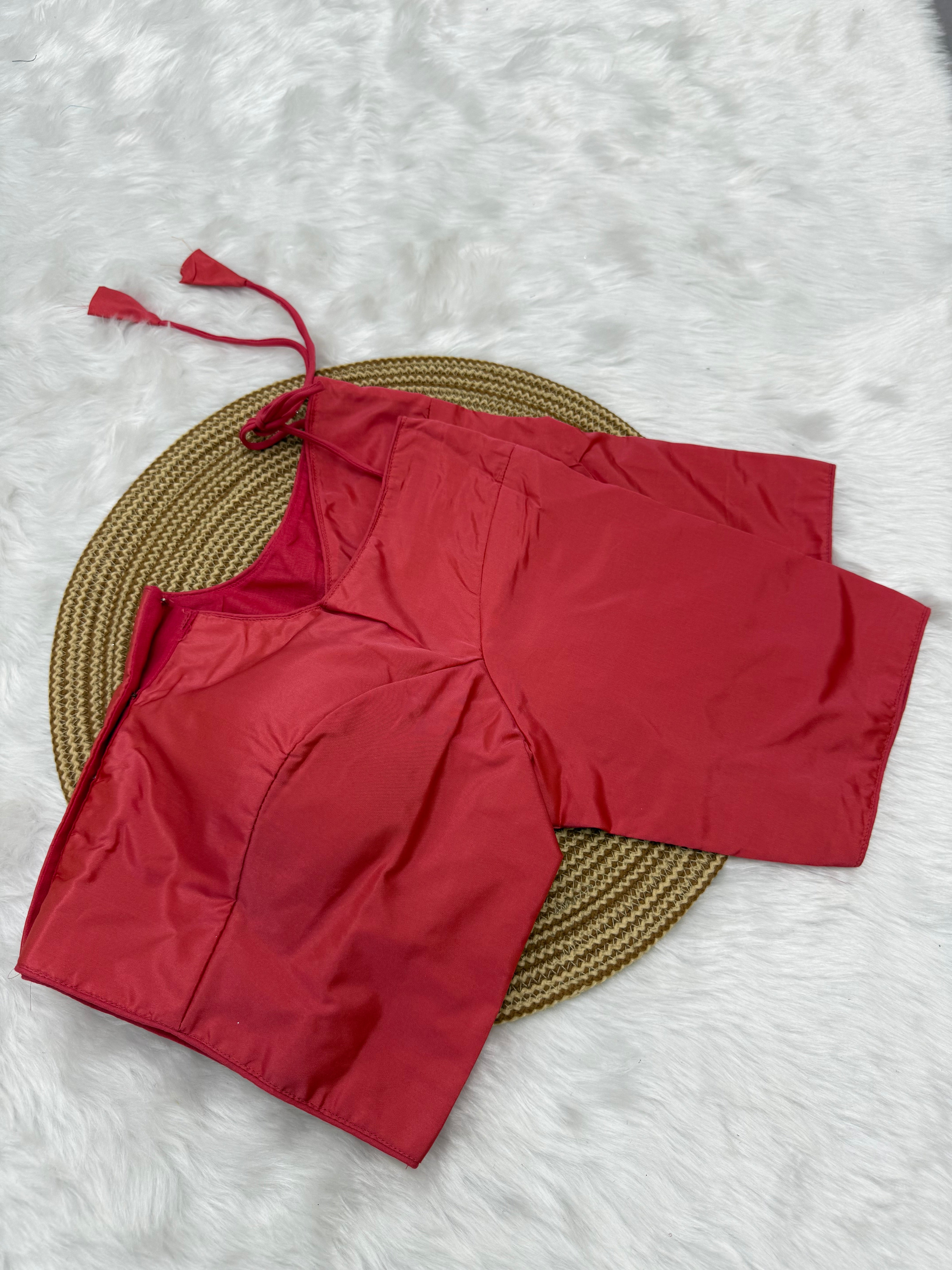 PLAIN SILK READY TO WEAR SAREE BLOUSE - REDDISH PINK