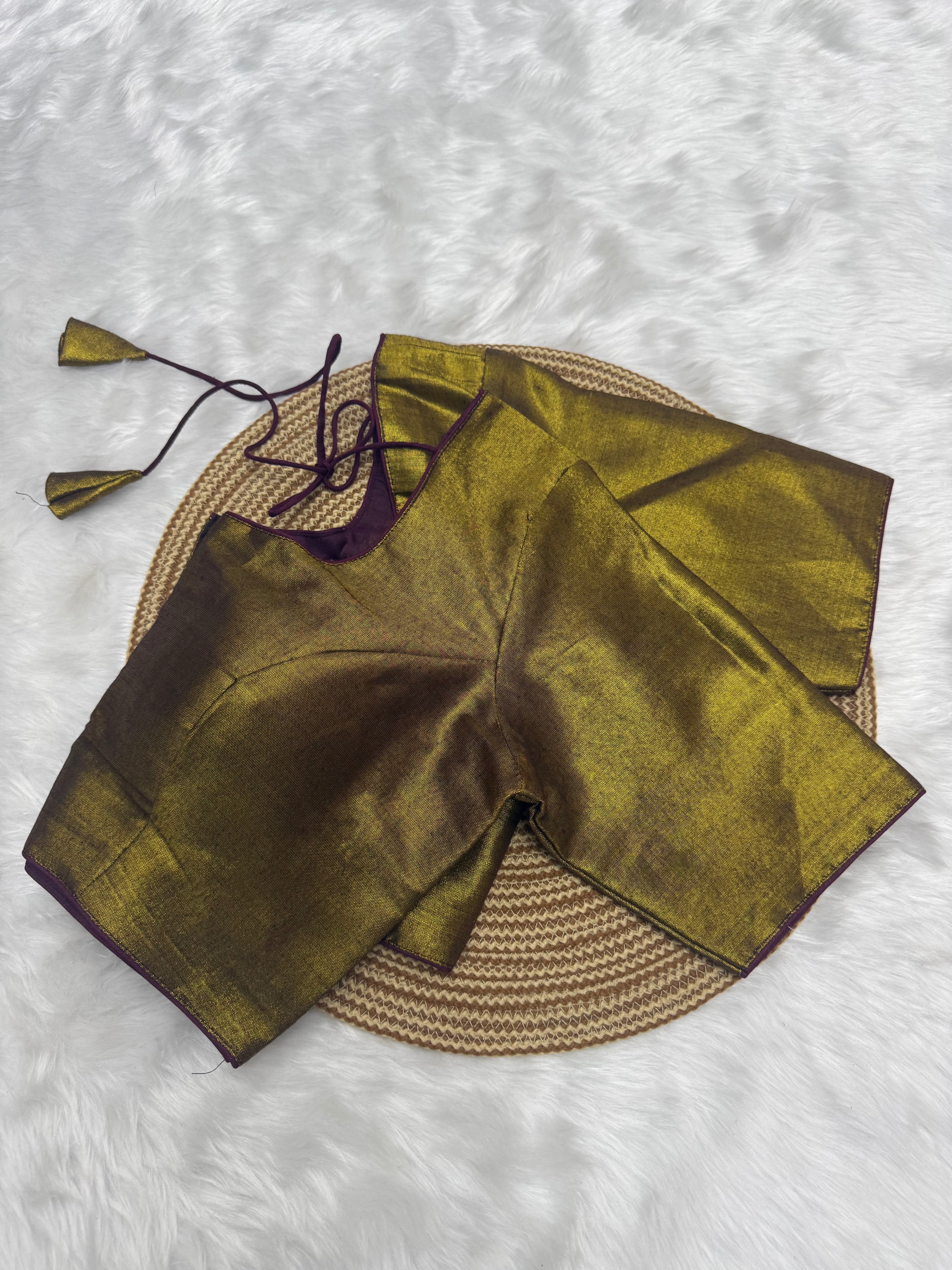 PLAIN SILK COTTON READY TO WEAR SAREE BLOUSE - GOLD