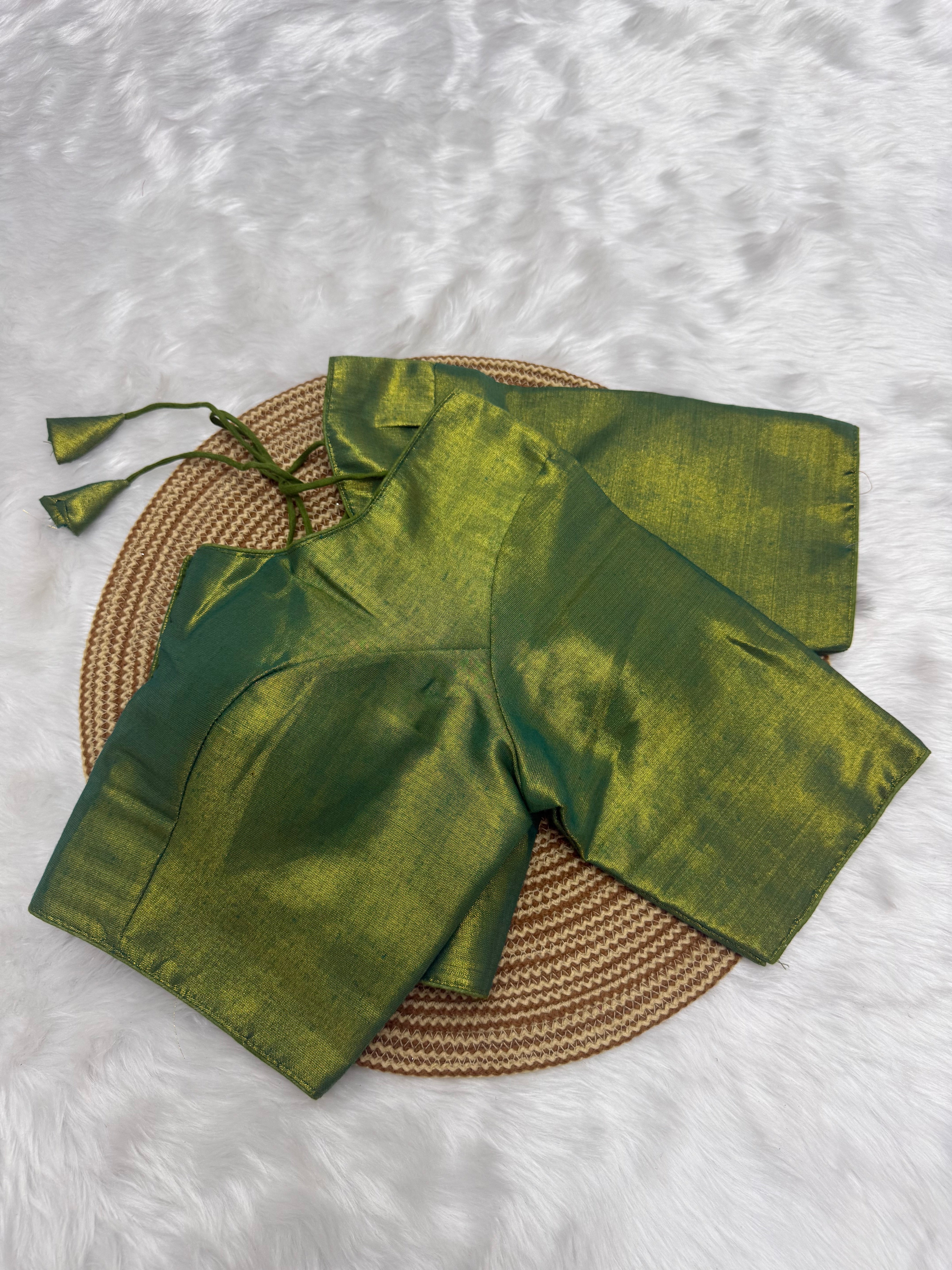 PLAIN SILK COTTON READY TO WEAR SAREE BLOUSE - GREEN