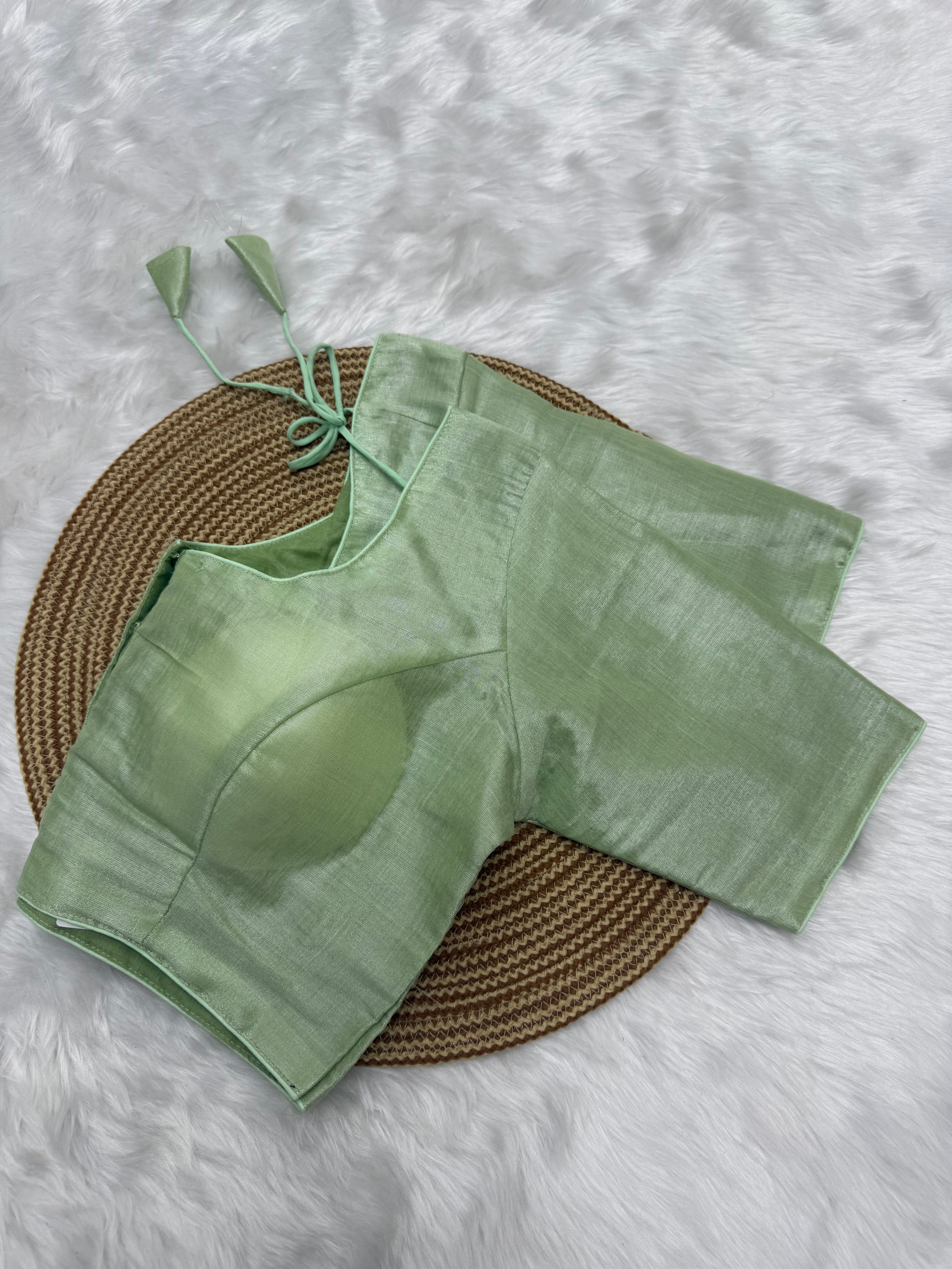 PLAIN SILK COTTON READY TO WEAR SAREE BLOUSE - TEA GREEN