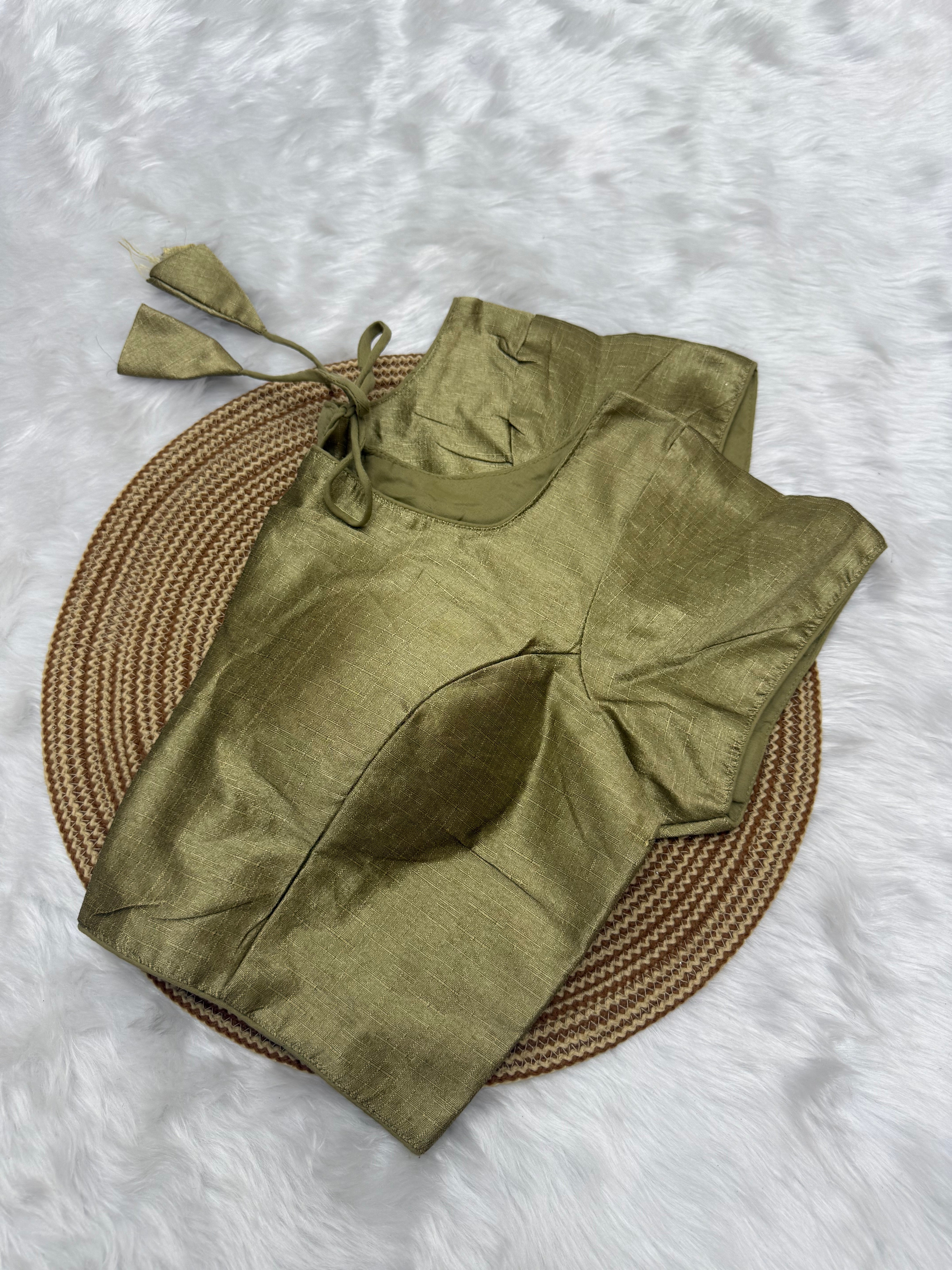 PLAIN SILK READY TO WEAR SAREE BLOUSE - KAKI