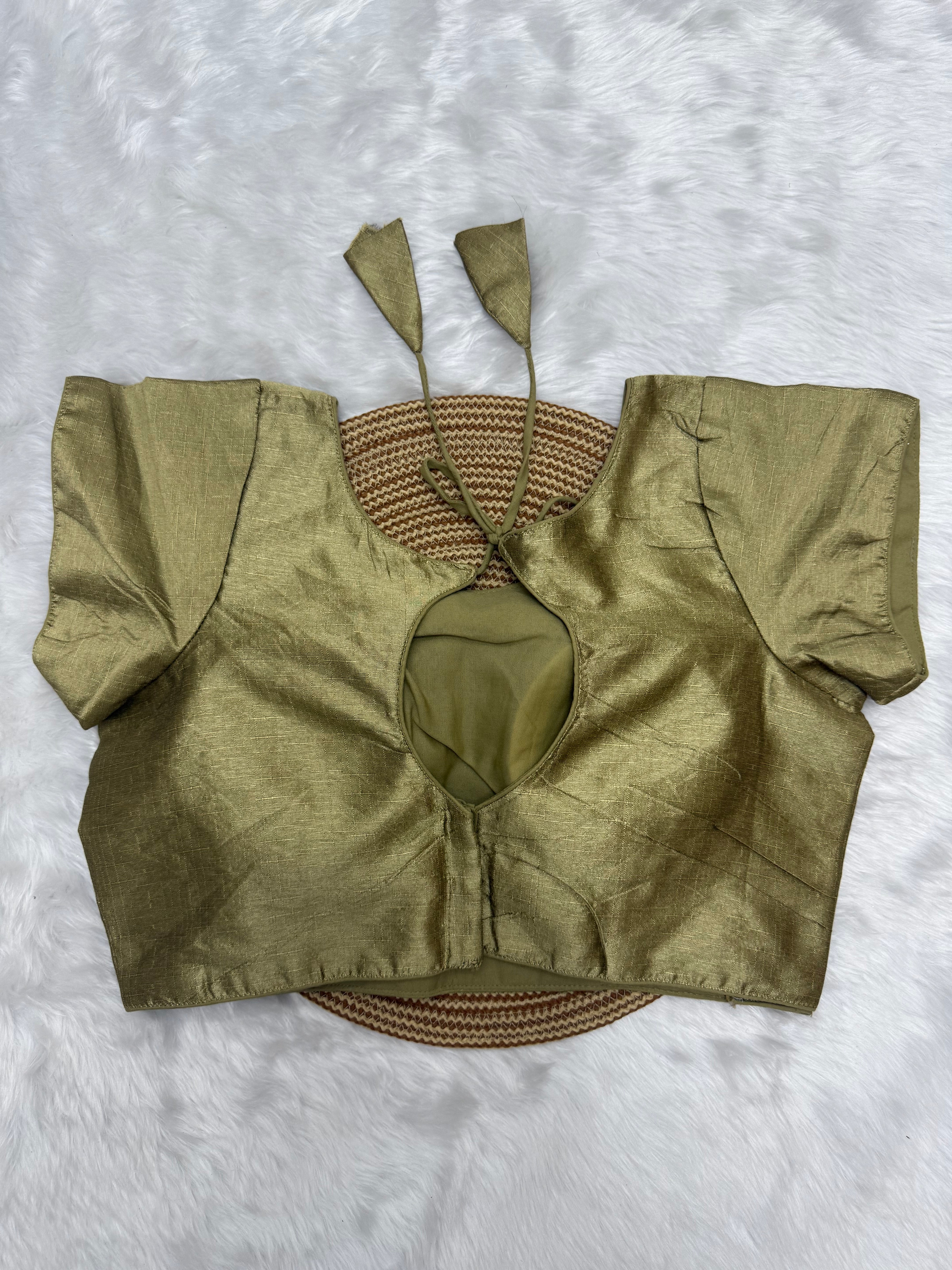 PLAIN SILK READY TO WEAR SAREE BLOUSE - KAKI
