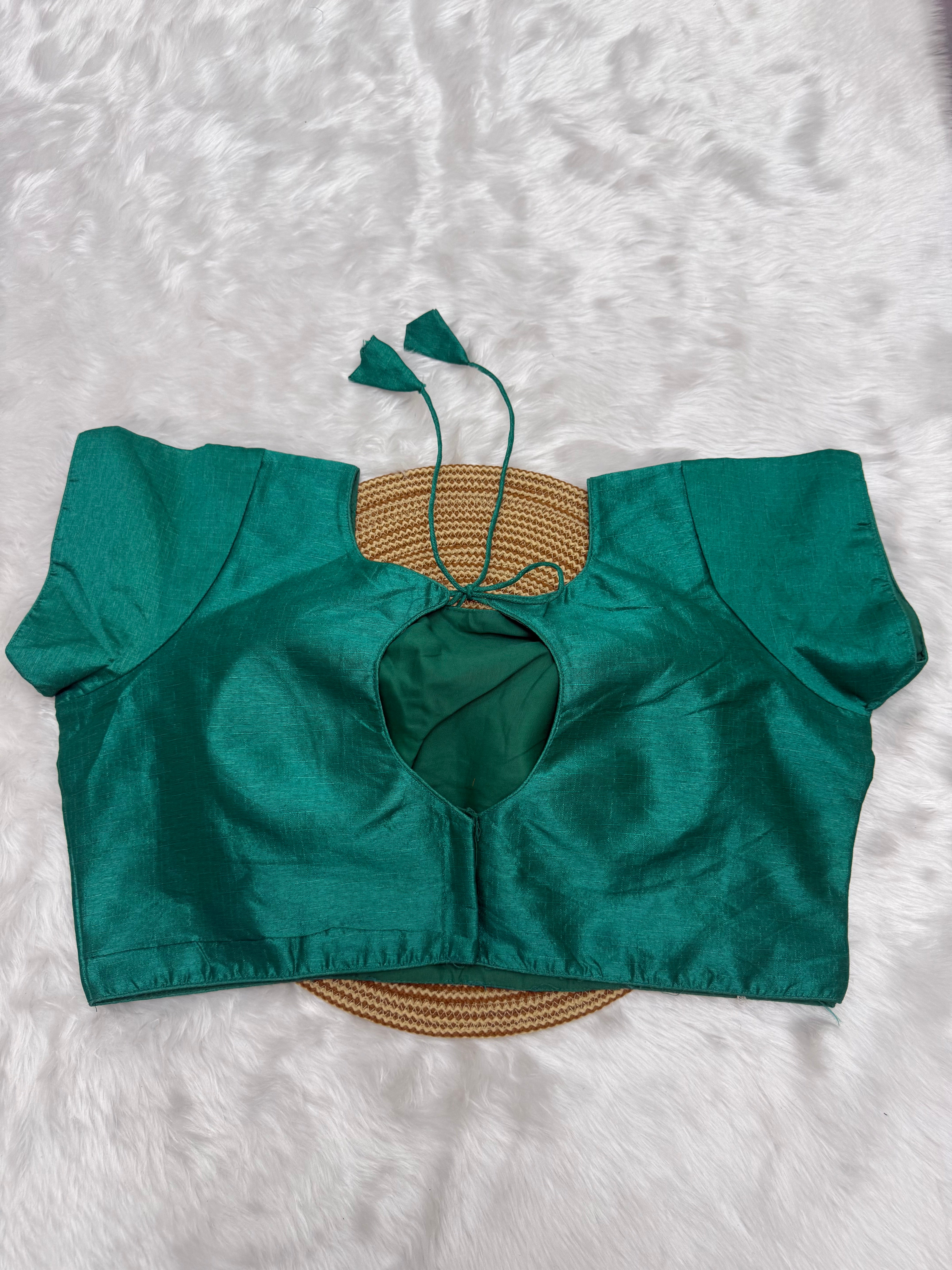 PLAIN SILK READY TO WEAR SAREE BLOUSE - TEAL