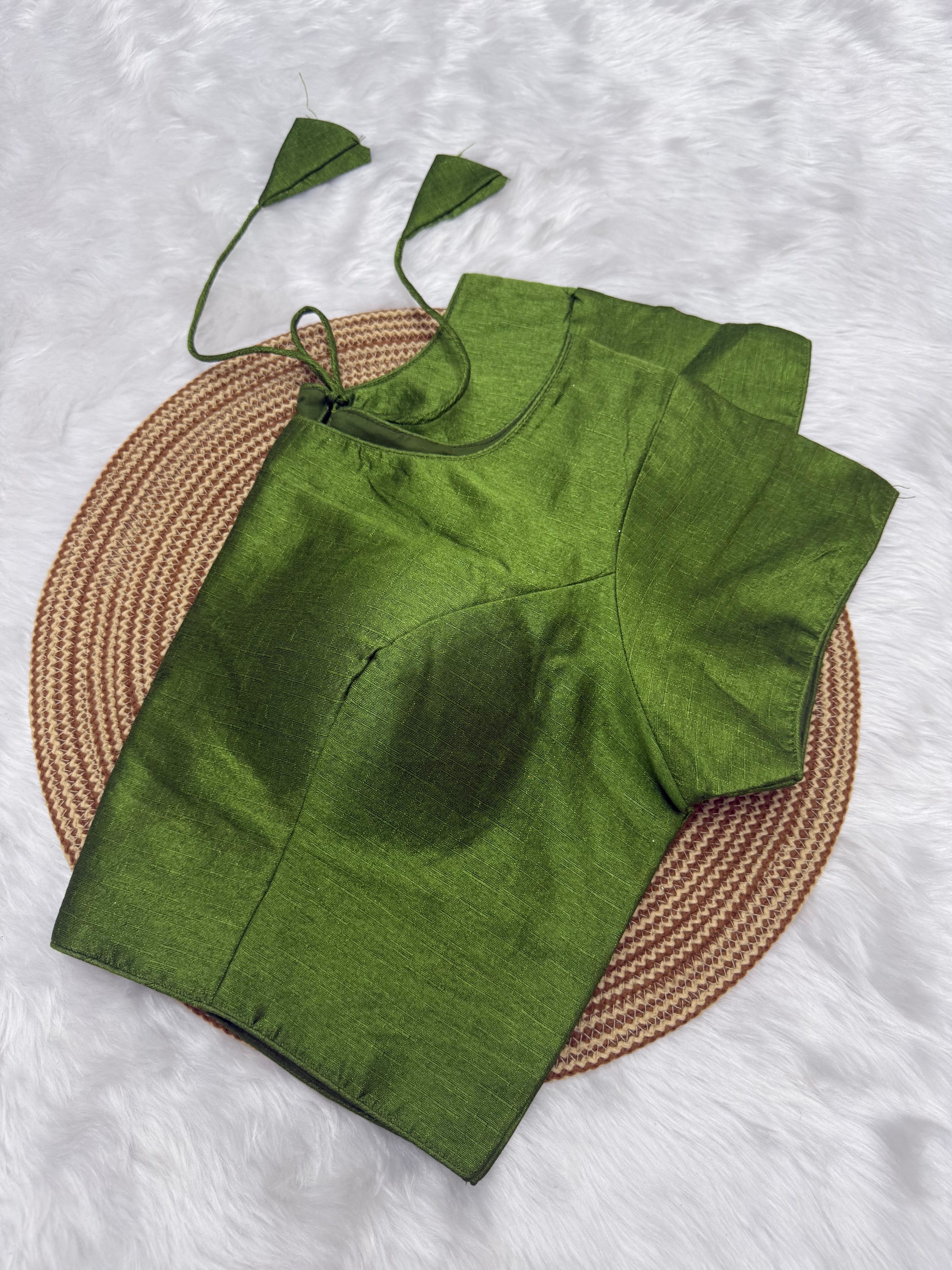PLAIN SILK READY TO WEAR SAREE BLOUSE - GREEN