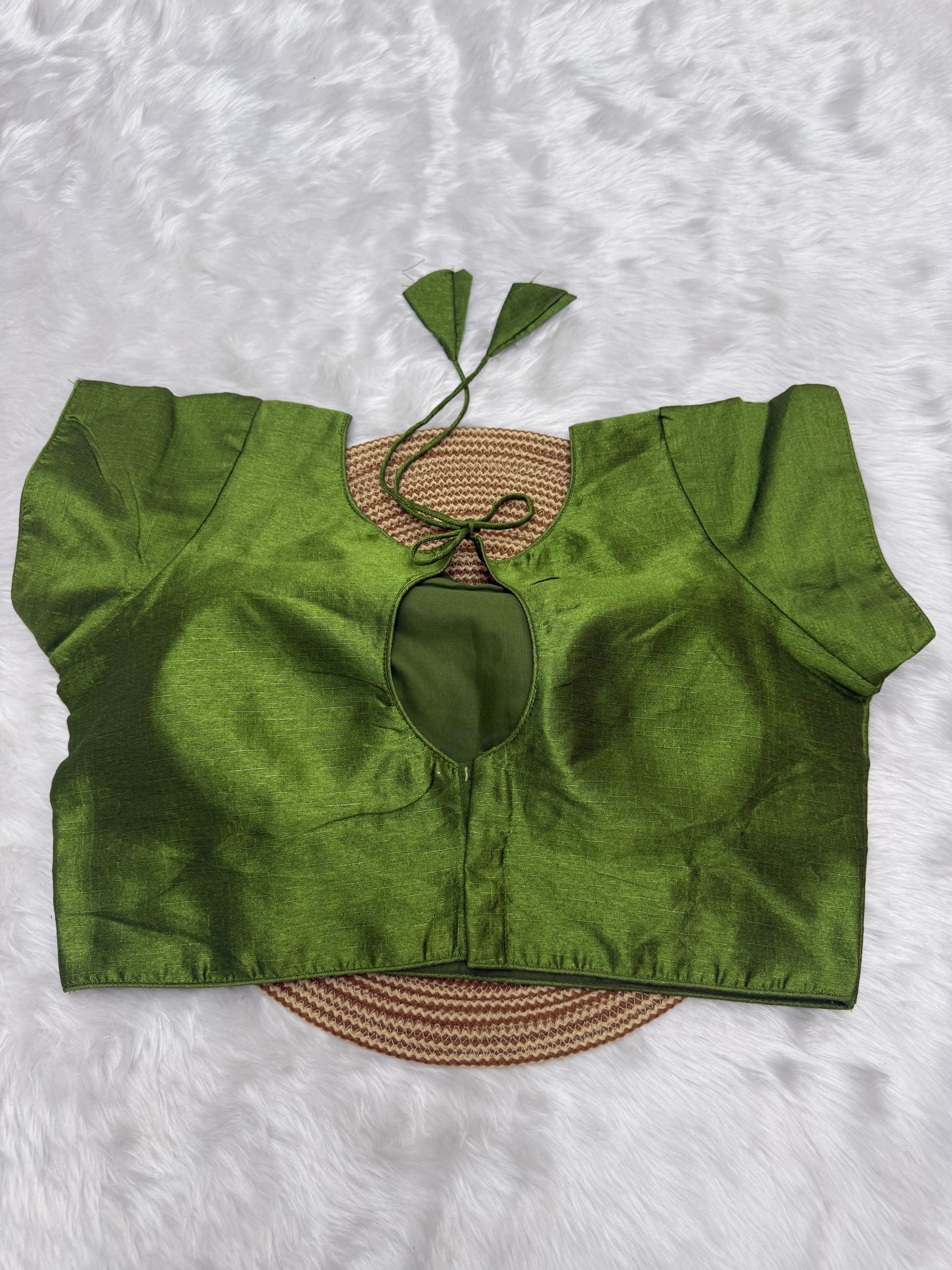 PLAIN SILK READY TO WEAR SAREE BLOUSE - GREEN