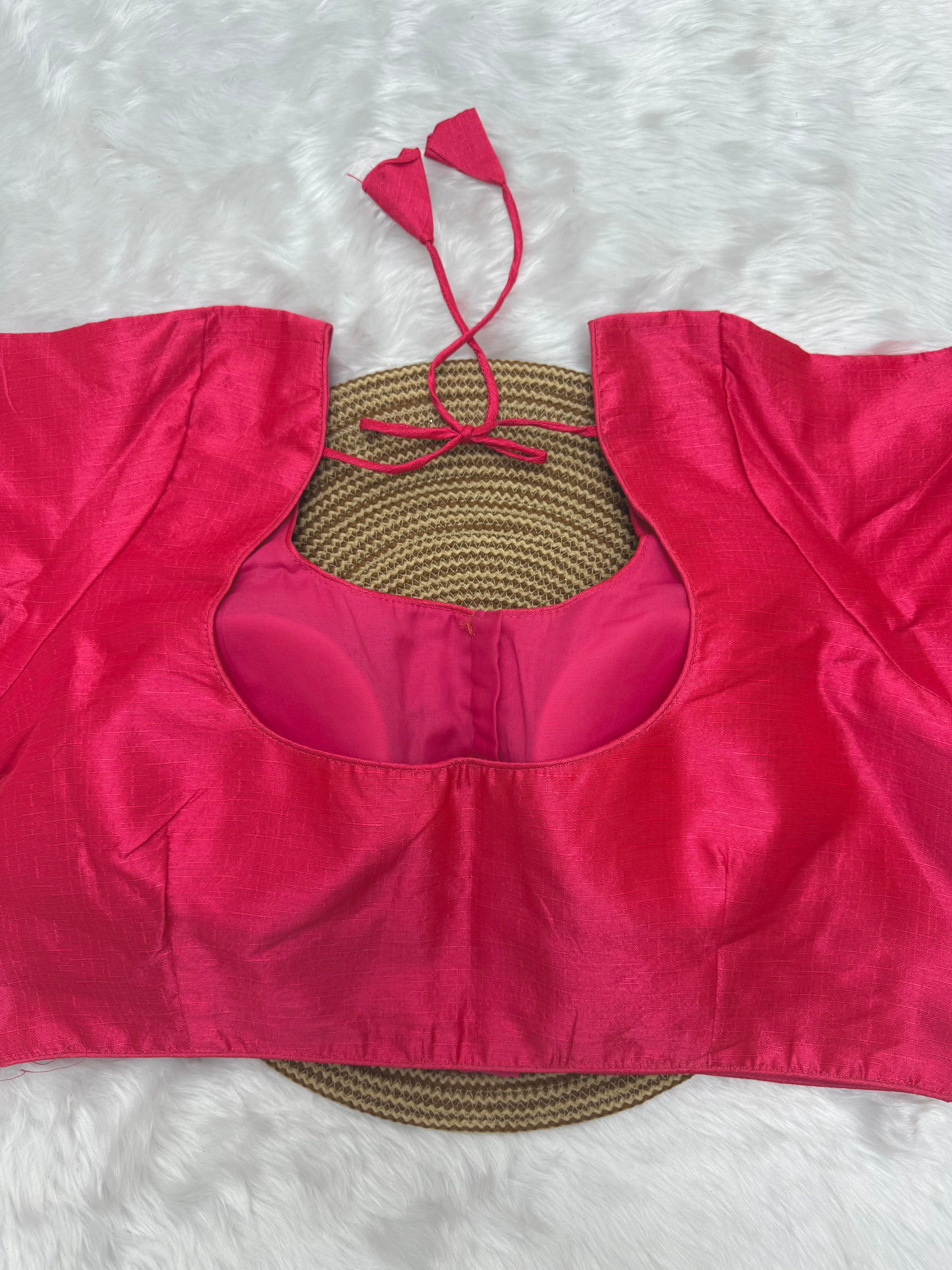PLAIN SILK READY TO WEAR SAREE BLOUSE - PINK
