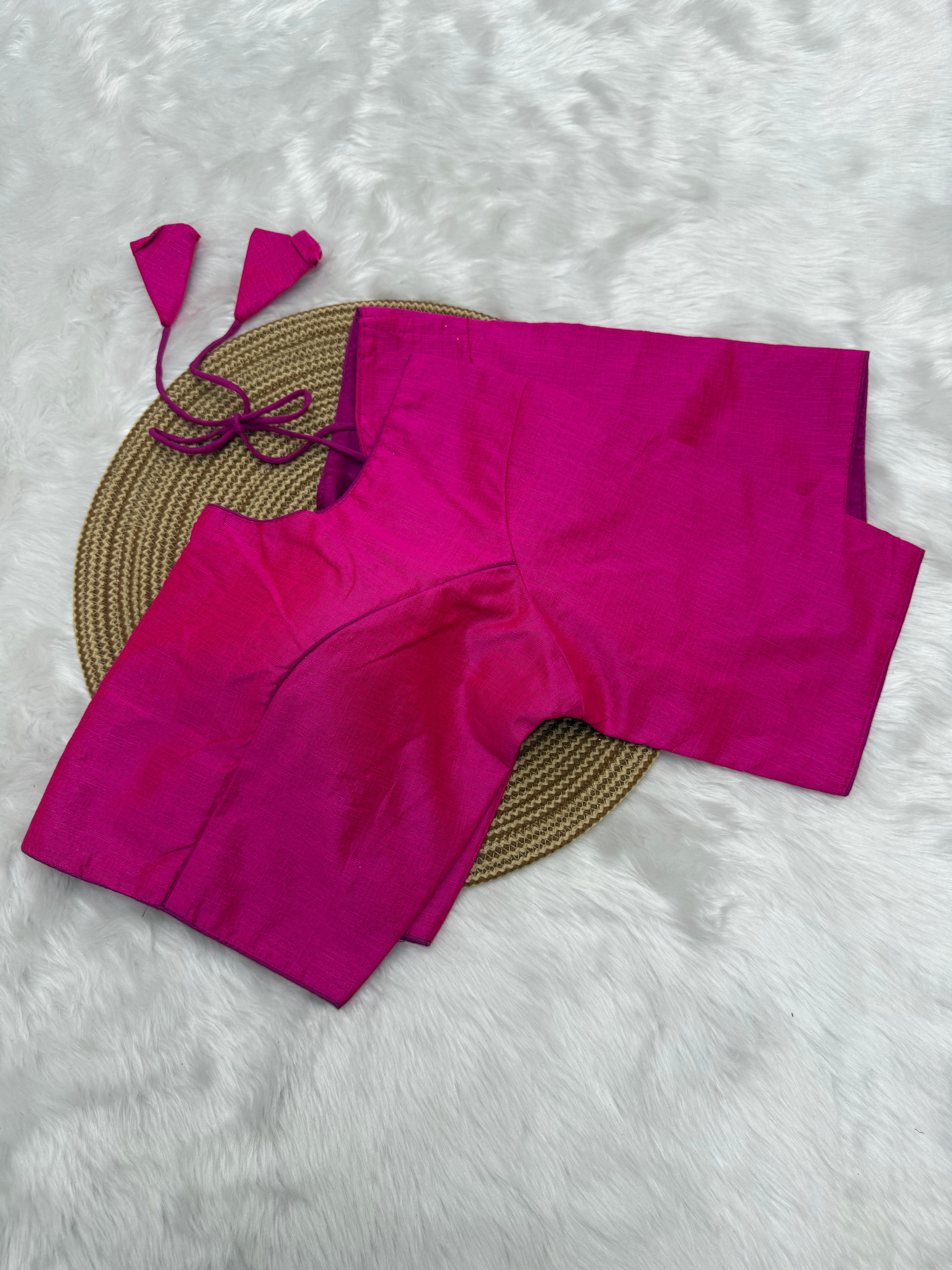 PLAIN SILK READY TO WEAR SAREE BLOUSE - PINK