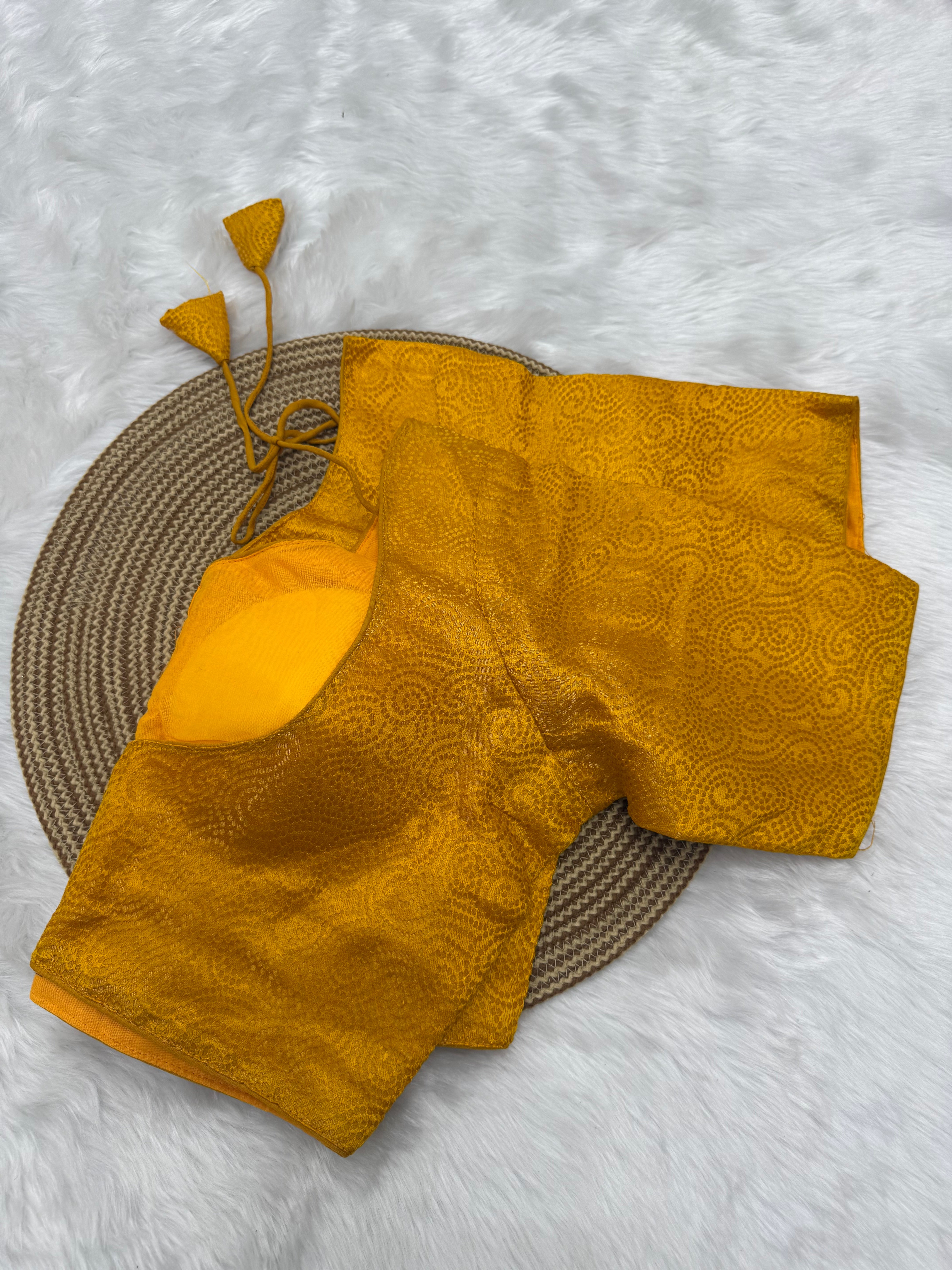 JACQUARD SILK READY TO WEAR SAREE BLOUSE - YELLOW