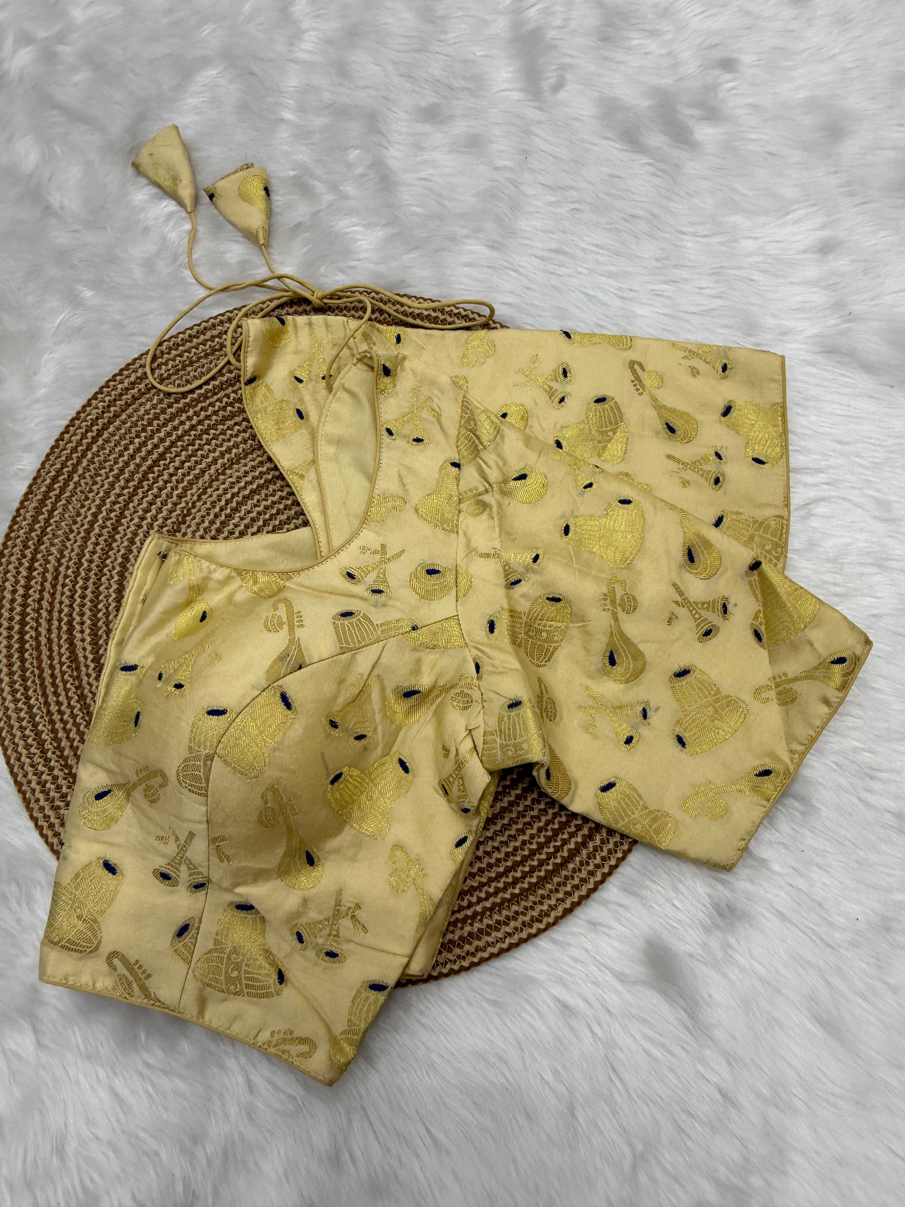 DESIGNER JACQUARD READYMADE SAREE BLOUSE - SANDAL