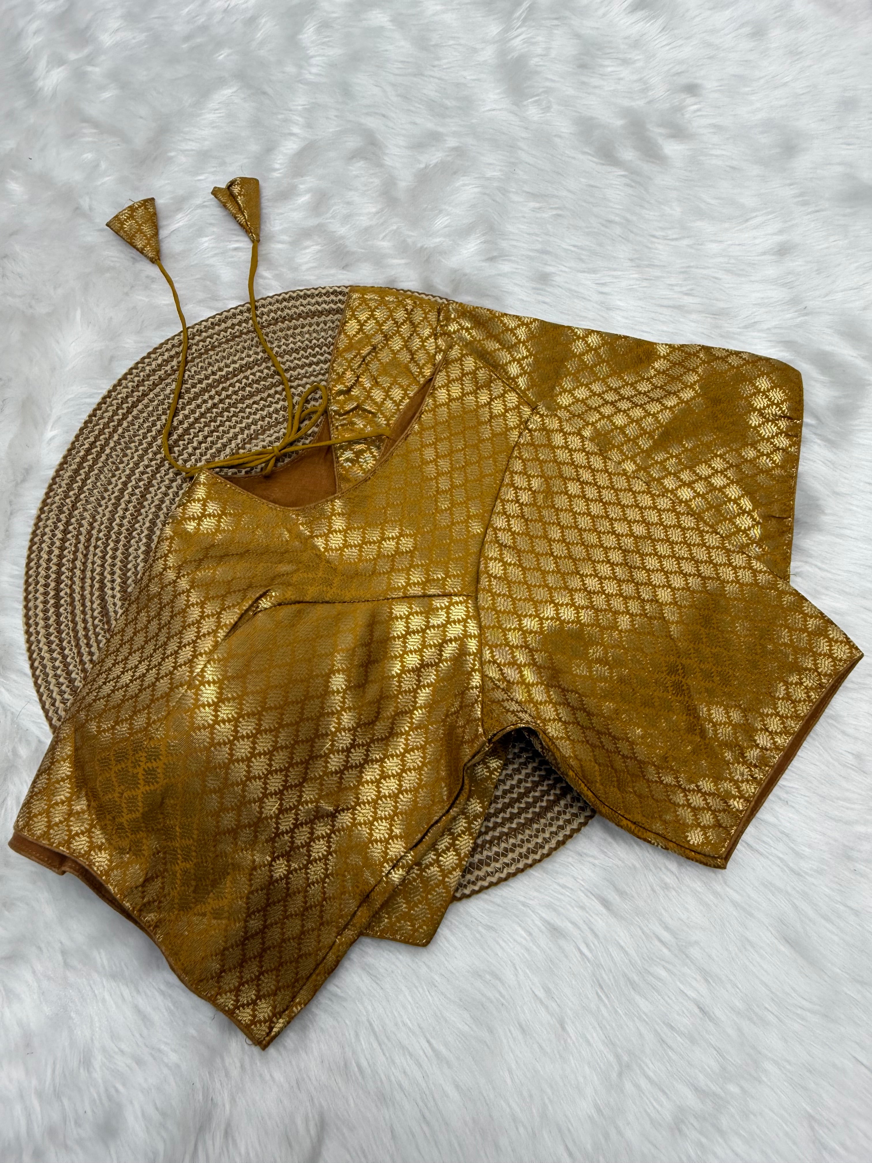 JACQUARD READY TO WEAR SAREE BLOUSE - AMBER
