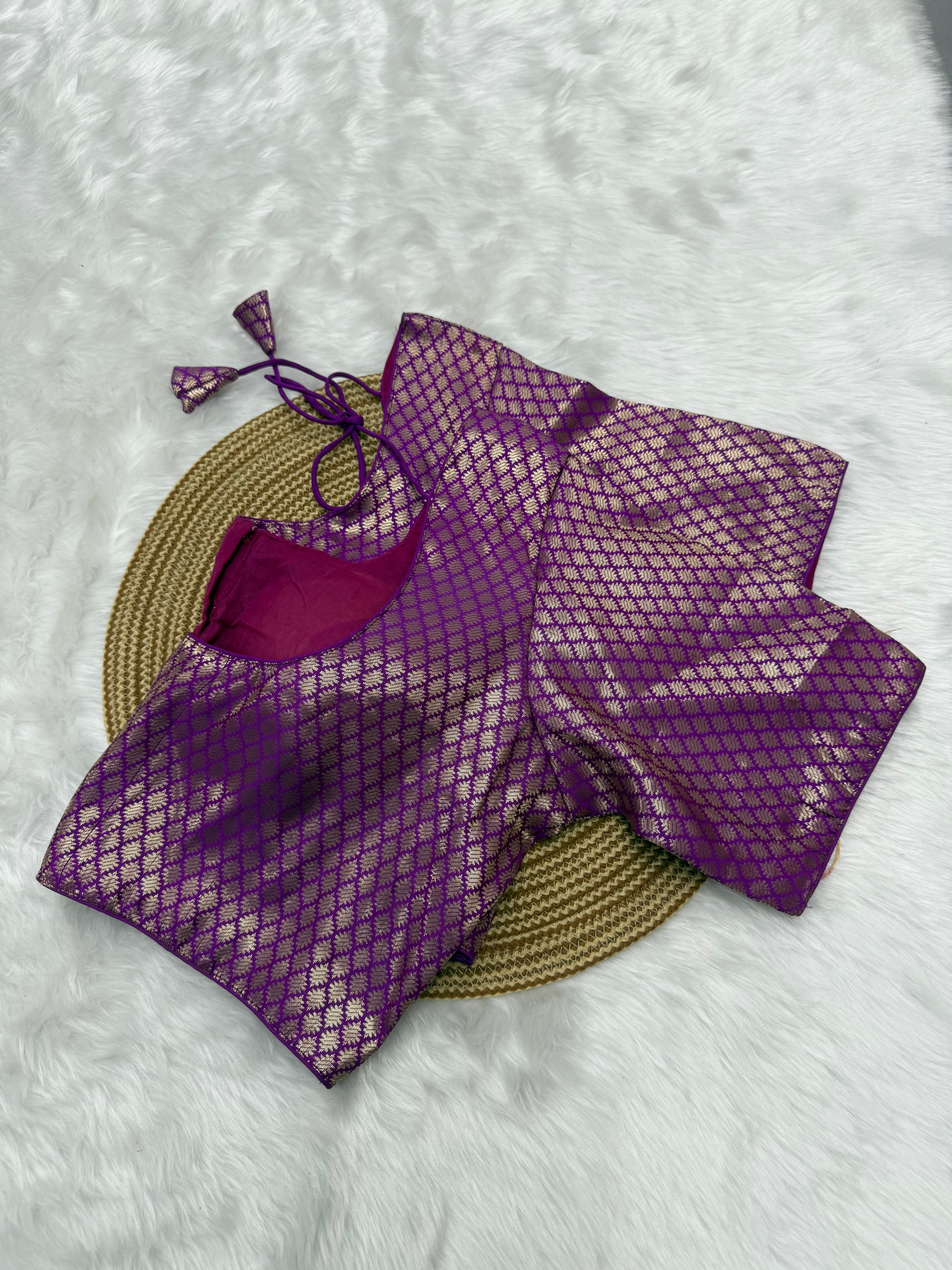 JACQUARD READY TO WEAR SAREE BLOUSE - PURPLE