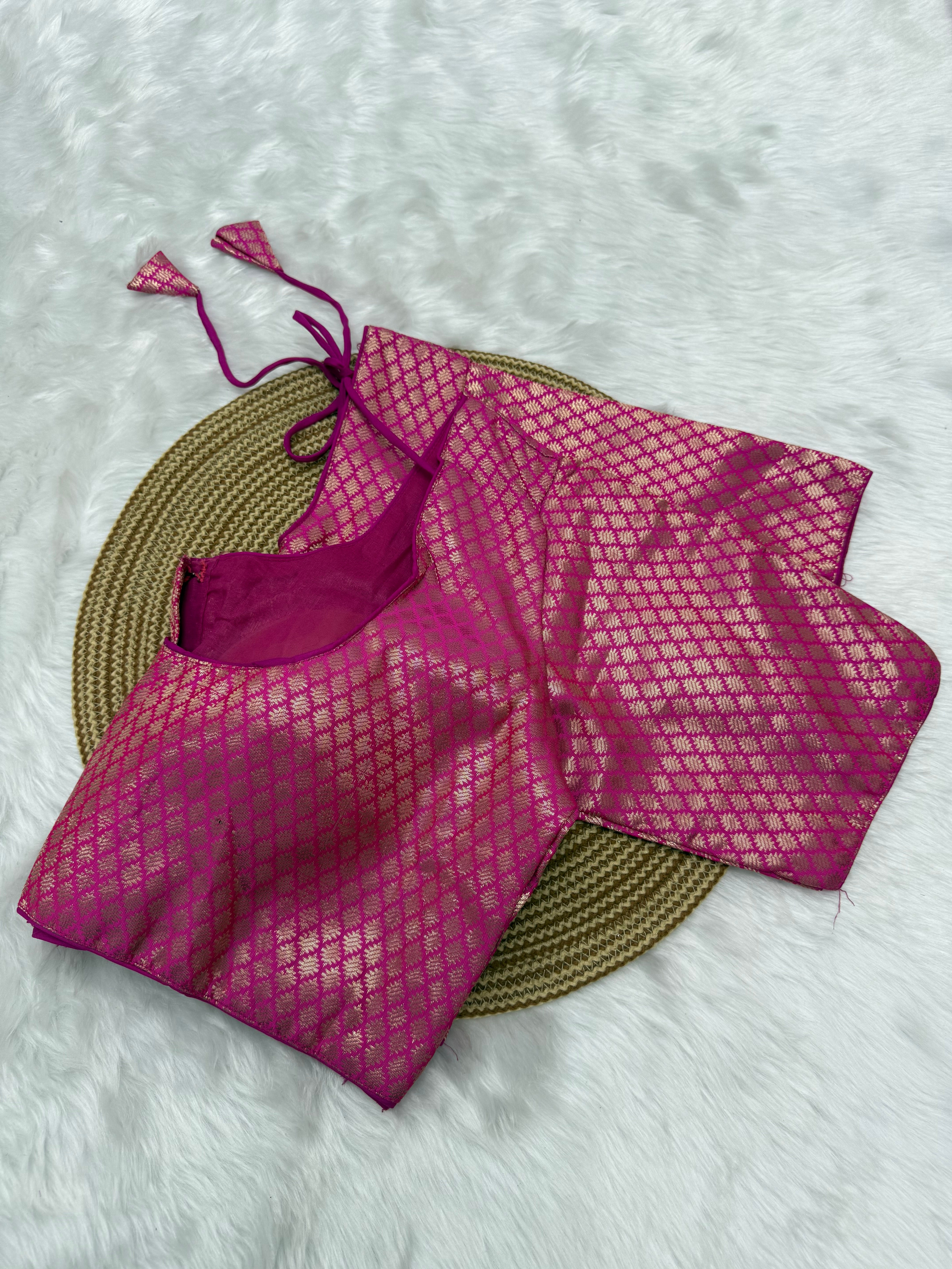 JACQUARD READY TO WEAR SAREE BLOUSE - PINK