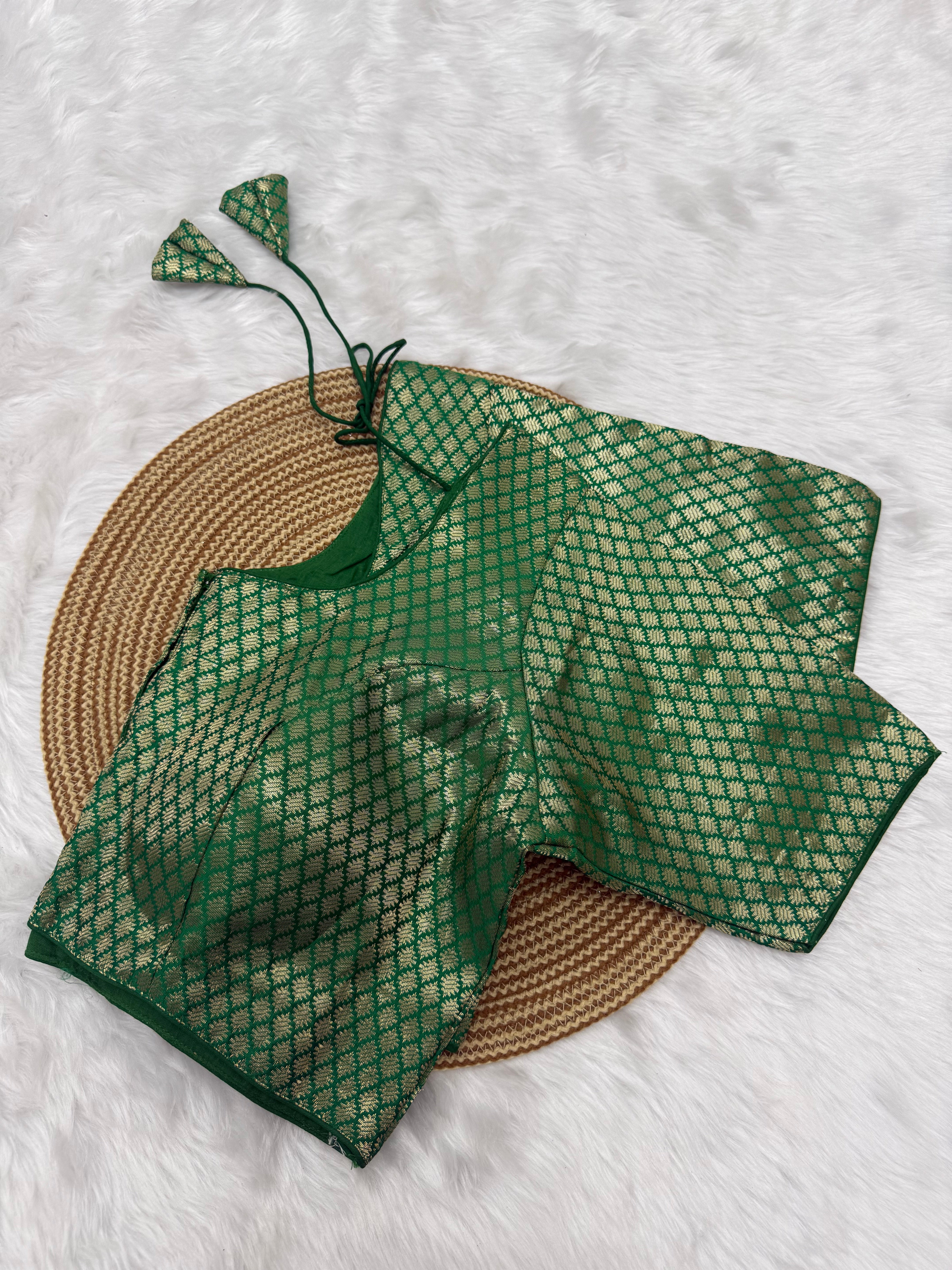 JACQUARD READY TO WEAR SAREE BLOUSE - GREEN
