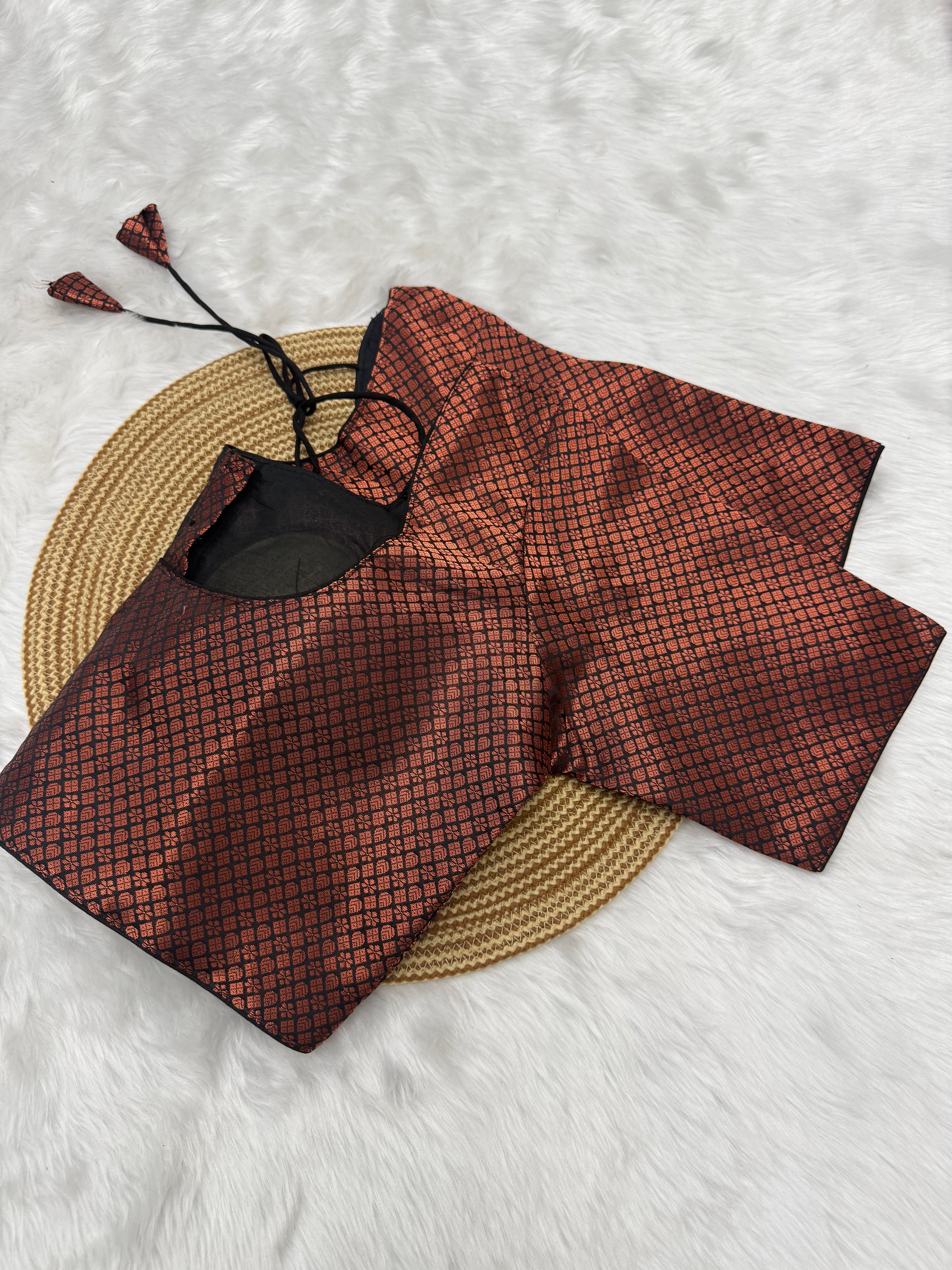 JACQUARD READY TO WEAR SAREE BLOUSE - COPPER