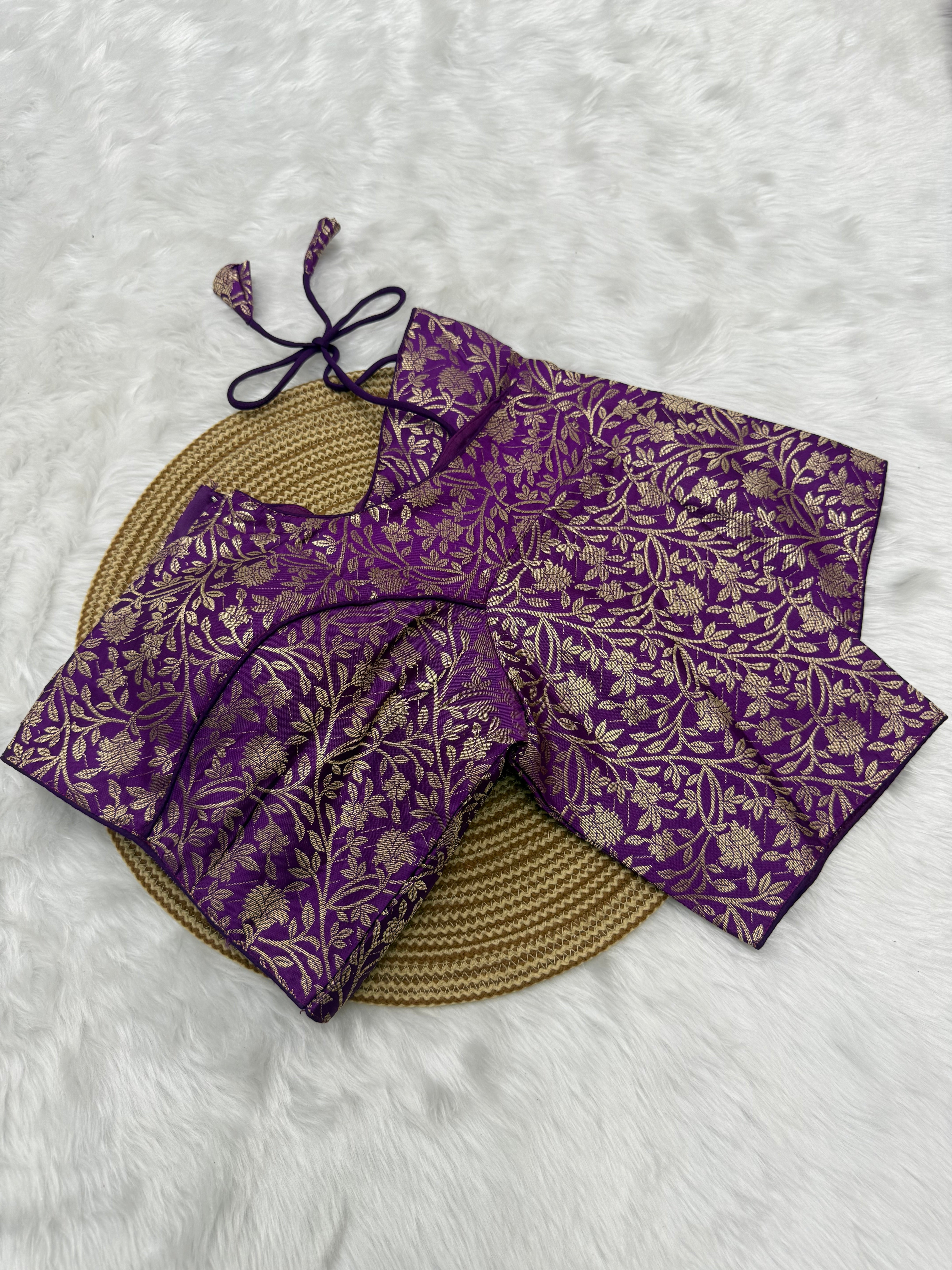 JACQUARD READY TO WEAR SAREE BLOUSE - PURPLE
