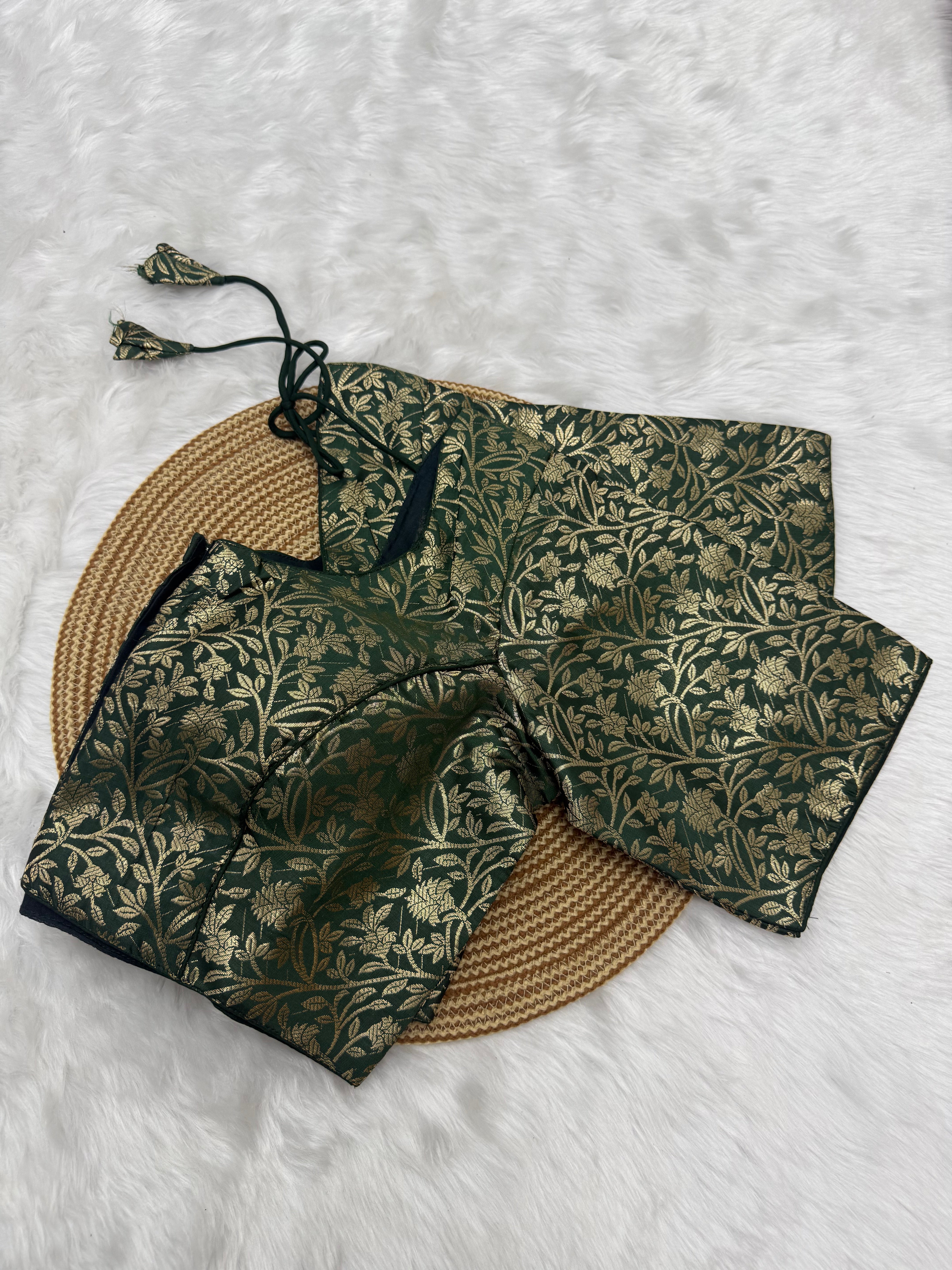 JACQUARD READY TO WEAR SAREE BLOUSE - GREEN