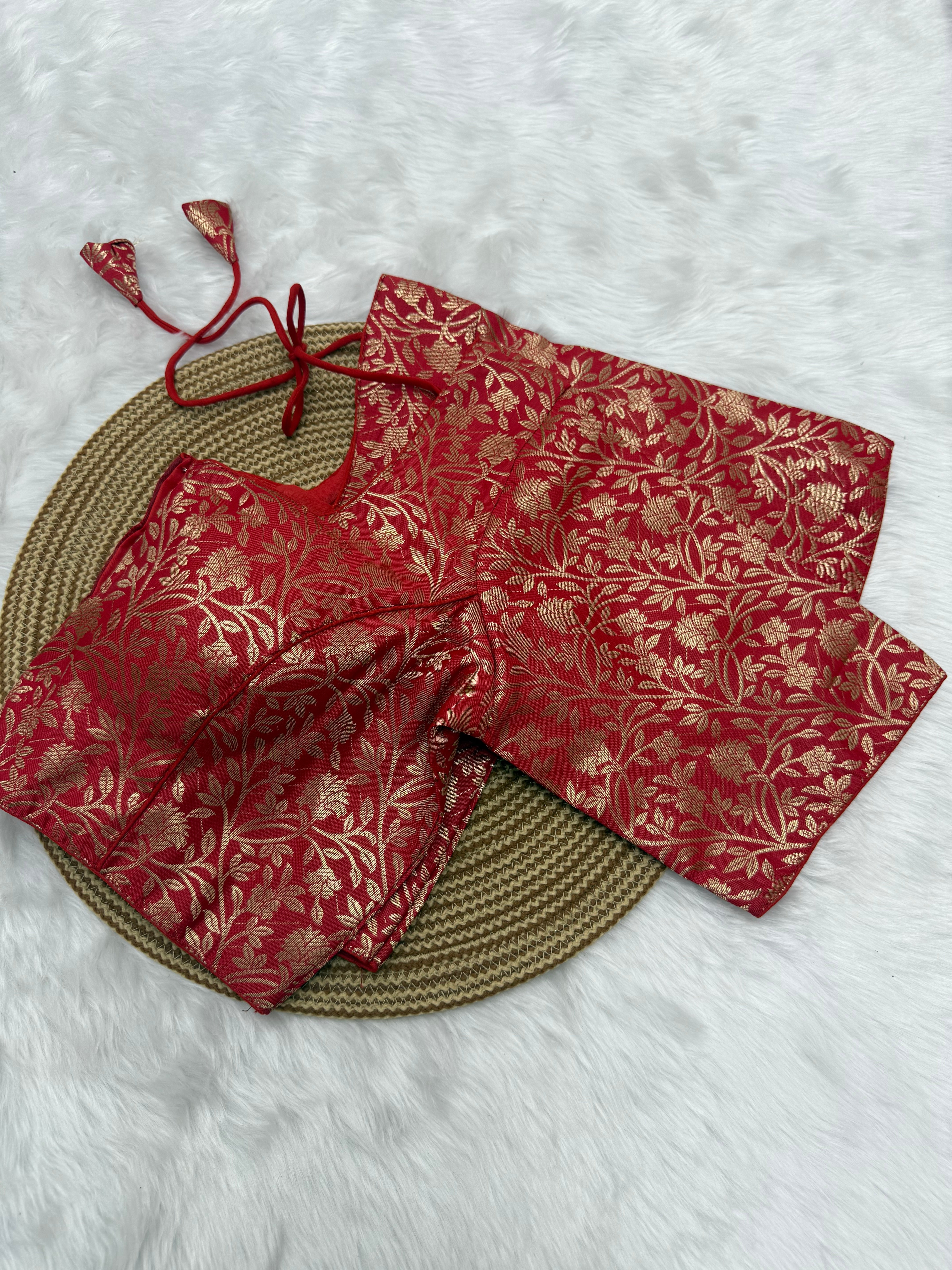 JACQUARD READY TO WEAR SAREE BLOUSE - RED