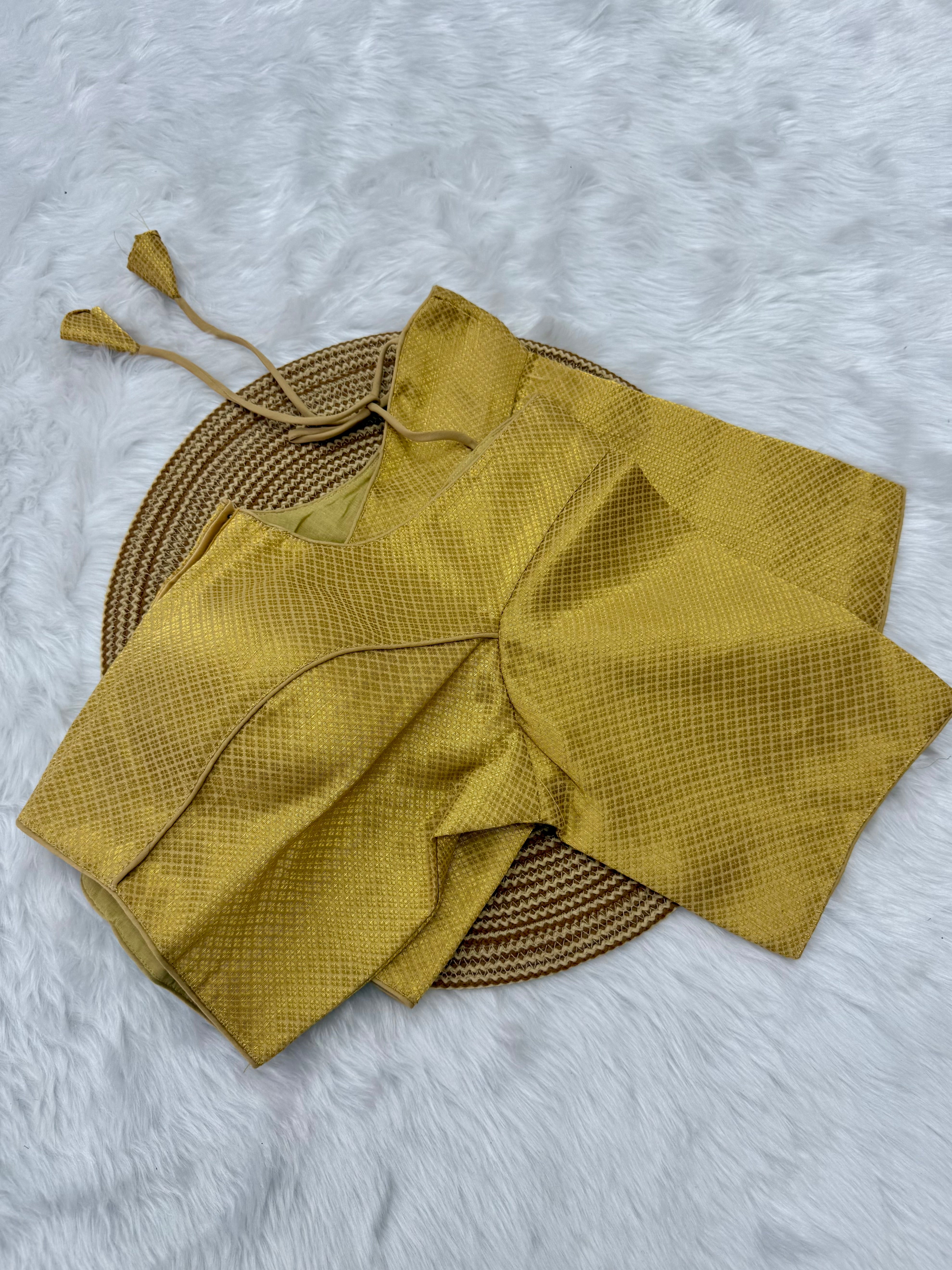 DESIGNER JACQUARD READY TO WEAR SAREE BLOUSE - GOLD