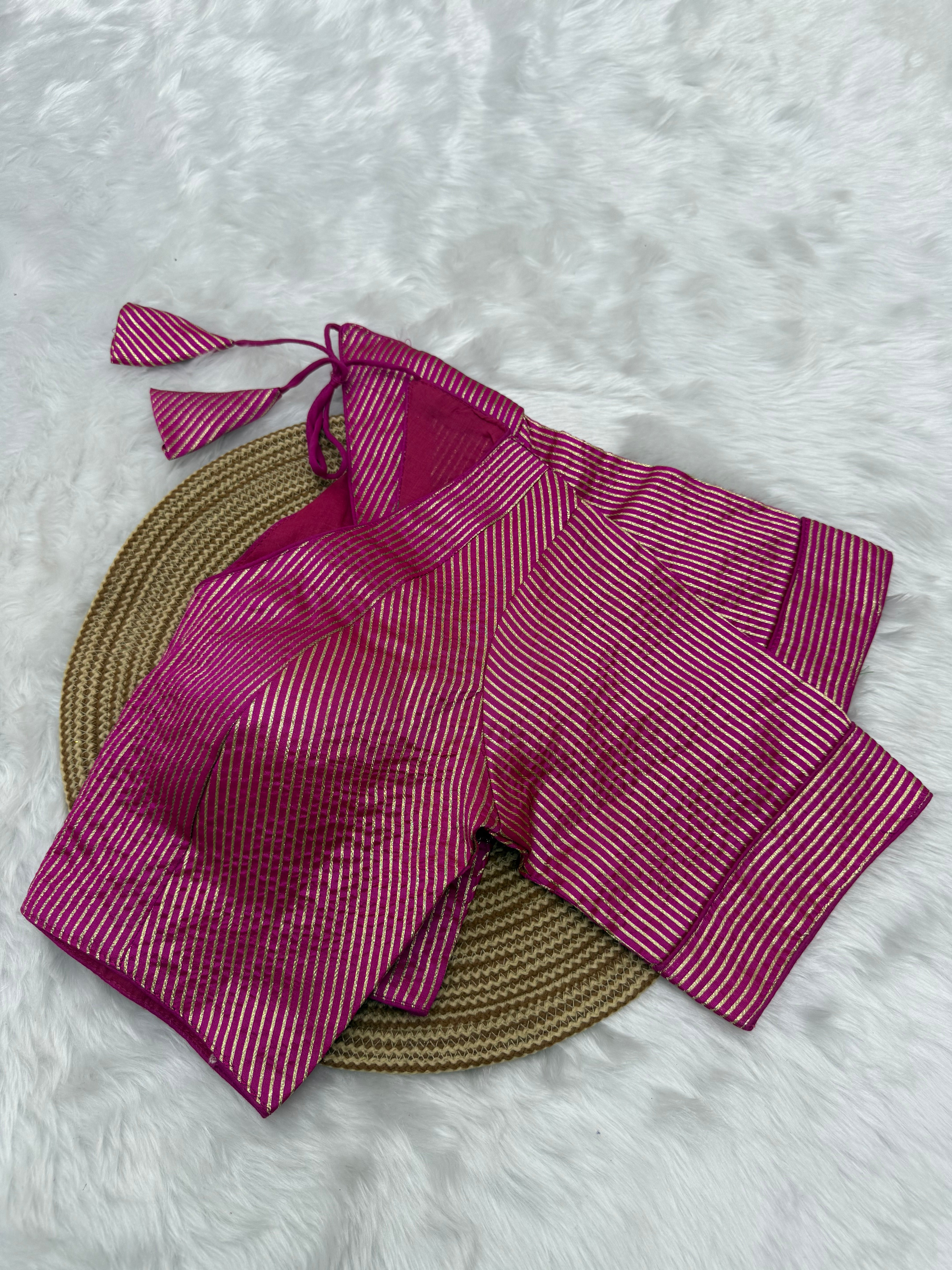 DESIGNER GOLD STRIPE SILK READYMADE BLOUSE - PINK