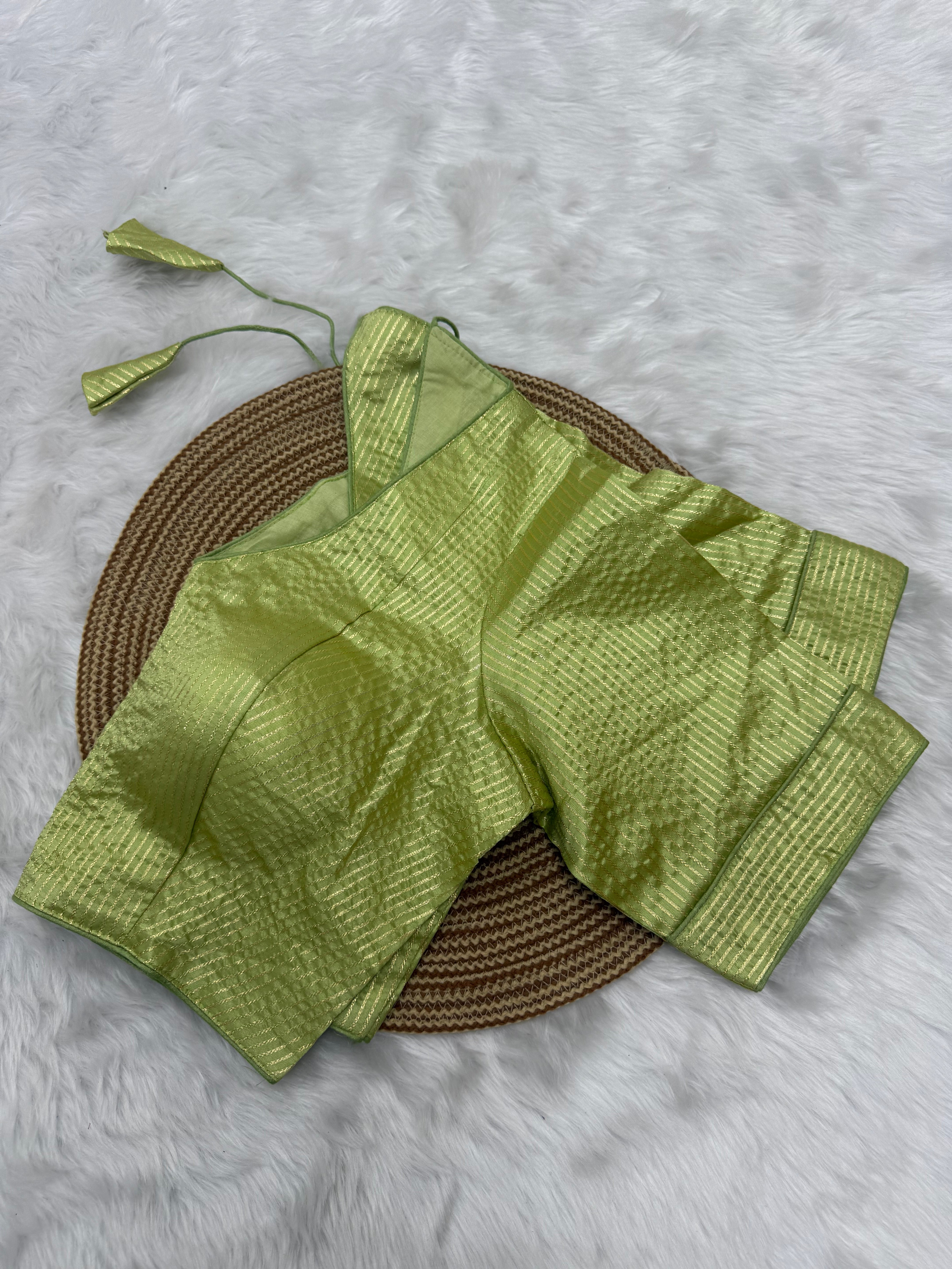 DESIGNER GOLD STRIPE SILK READYMADE BLOUSE - GREEN