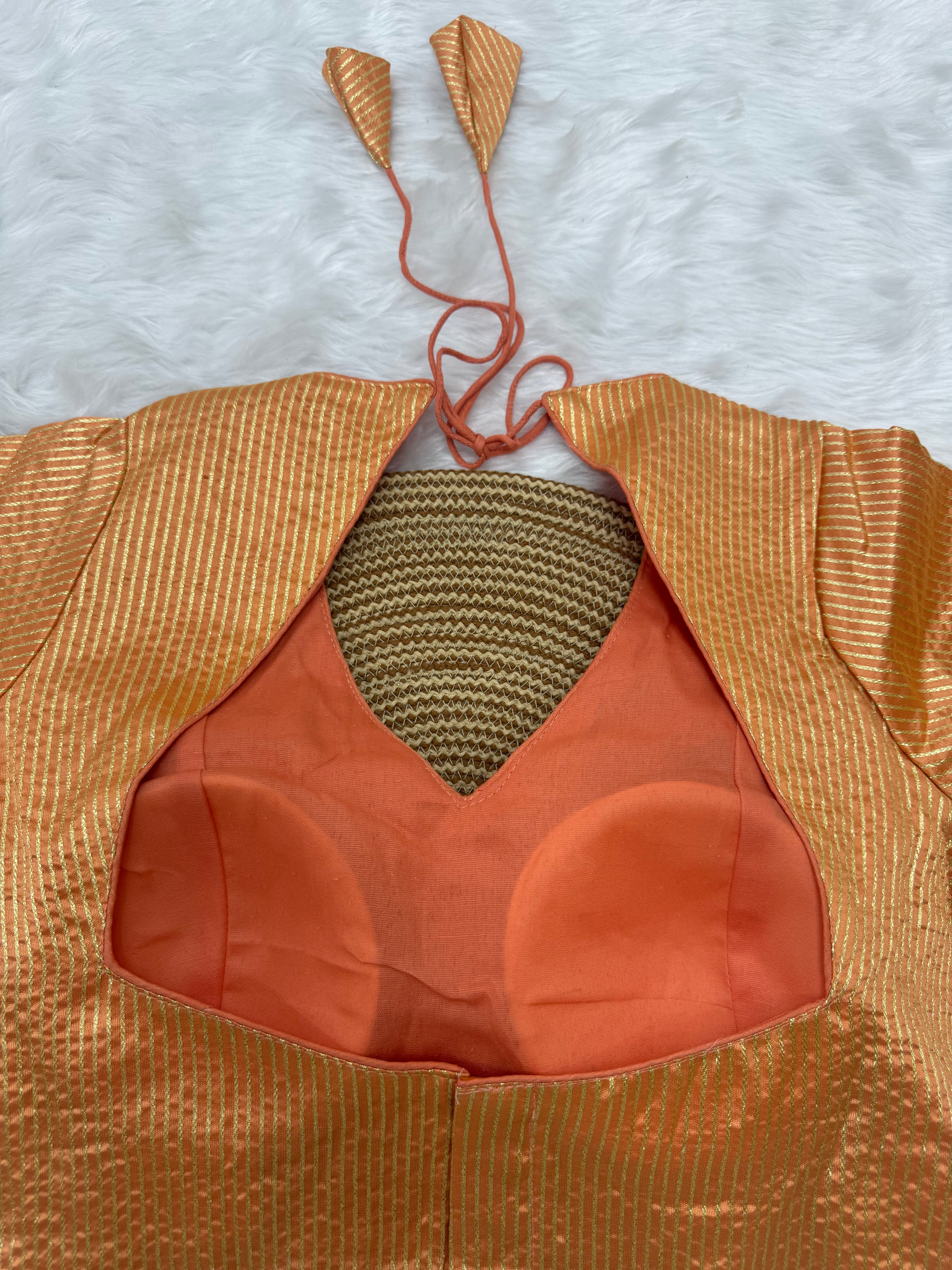 DESIGNER GOLD STRIPE SILK READYMADE BLOUSE - PEACH