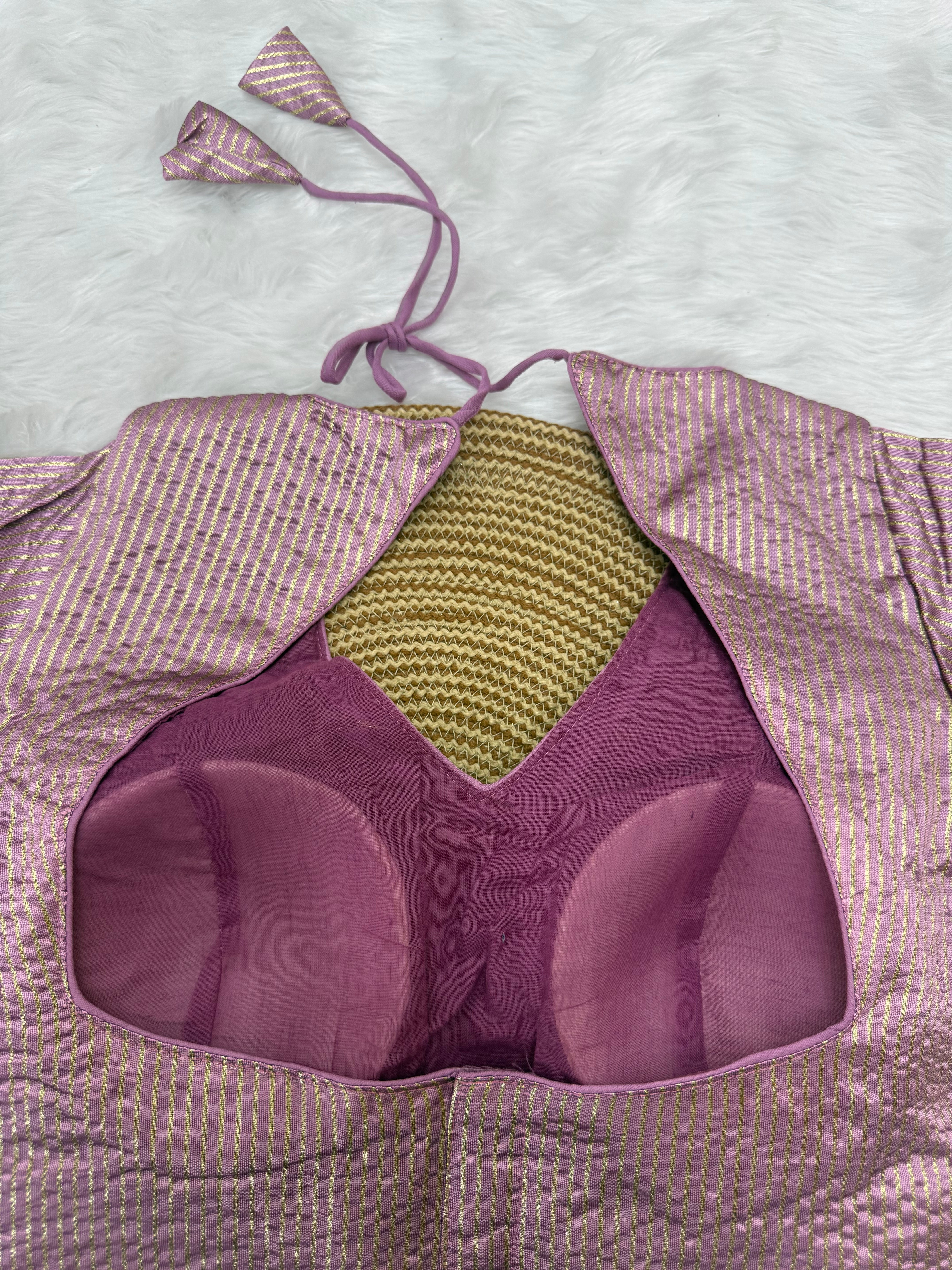 DESIGNER GOLD STRIPE SILK READYMADE BLOUSE - MAUVE PINK