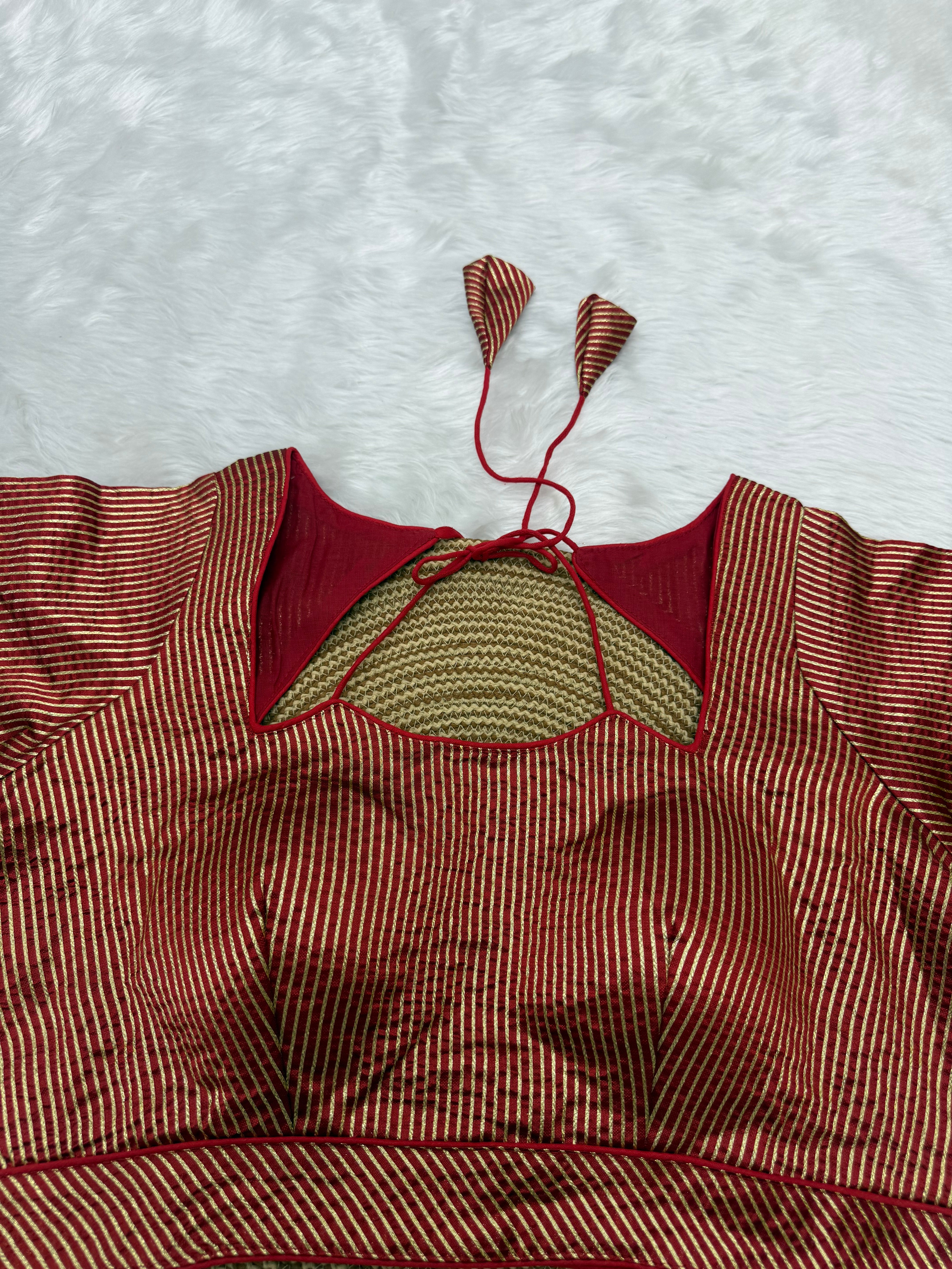 DESIGNER GOLD STRIPE SILK READYMADE BLOUSE - RED