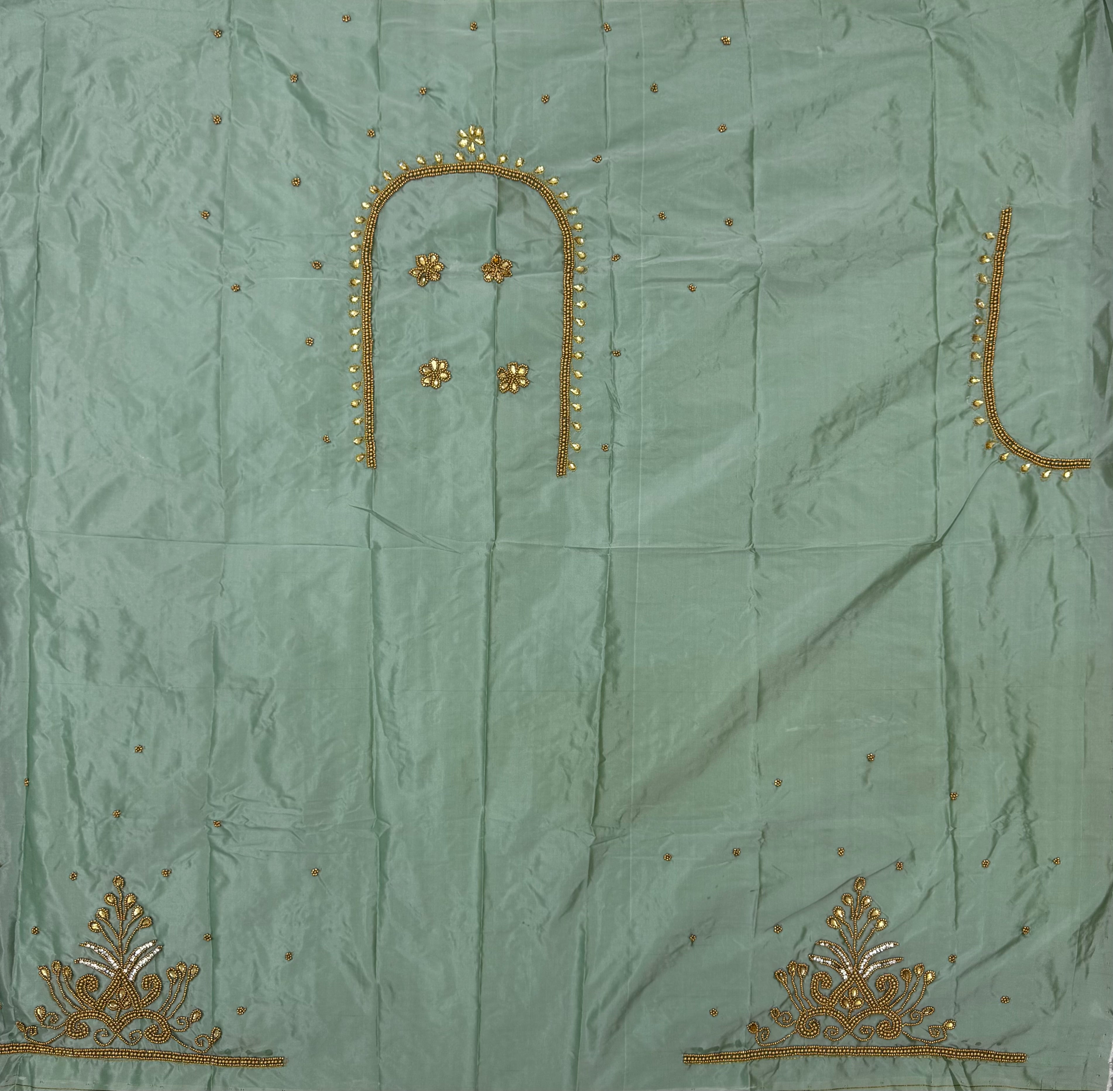 WOMENS PREMIUM AARI WORK BLOUSE PIECE 1 METER - TEA GREEN
