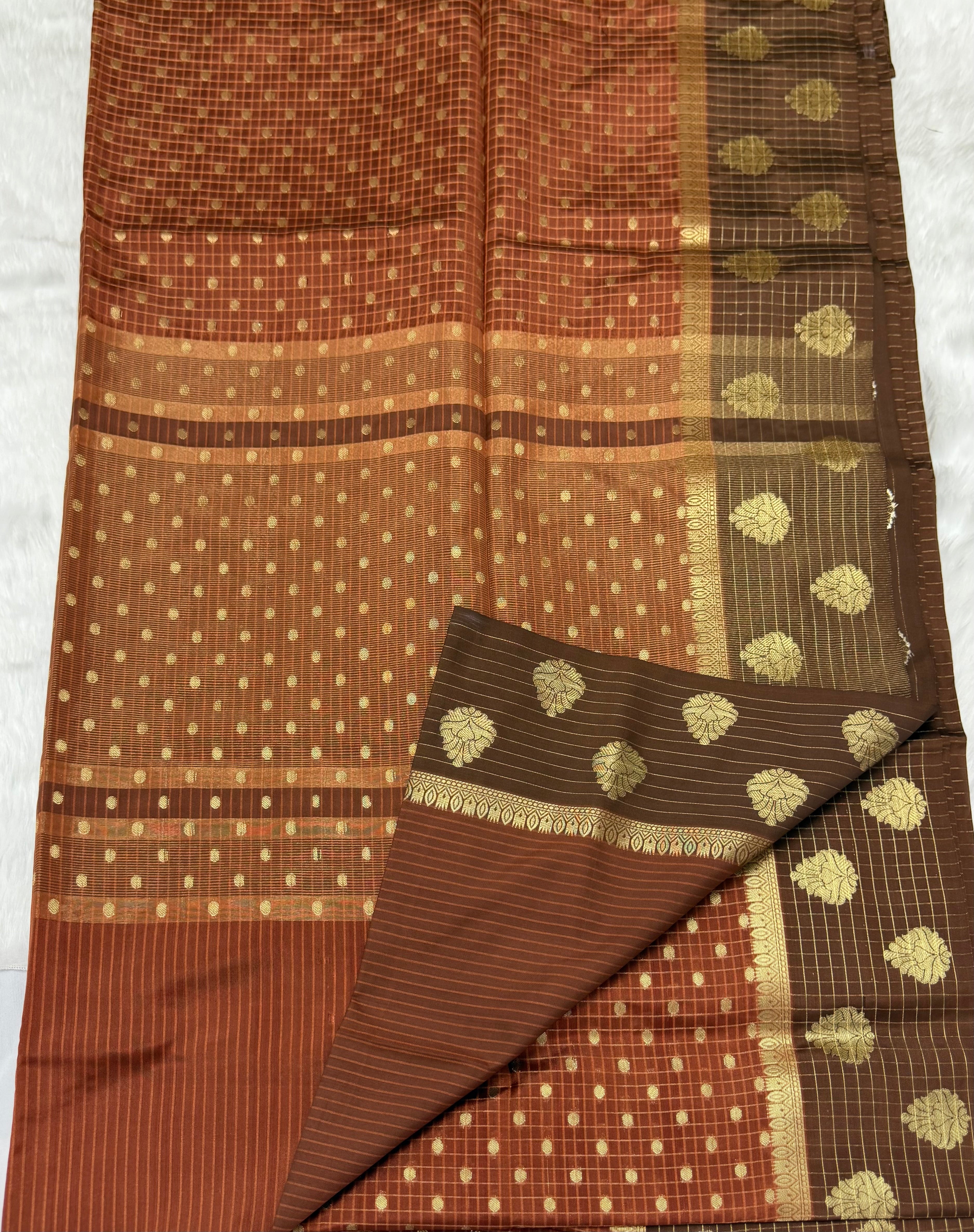 PREMIUM BANARASI GANGA YAMUNA SAREE - RUST ORANGE