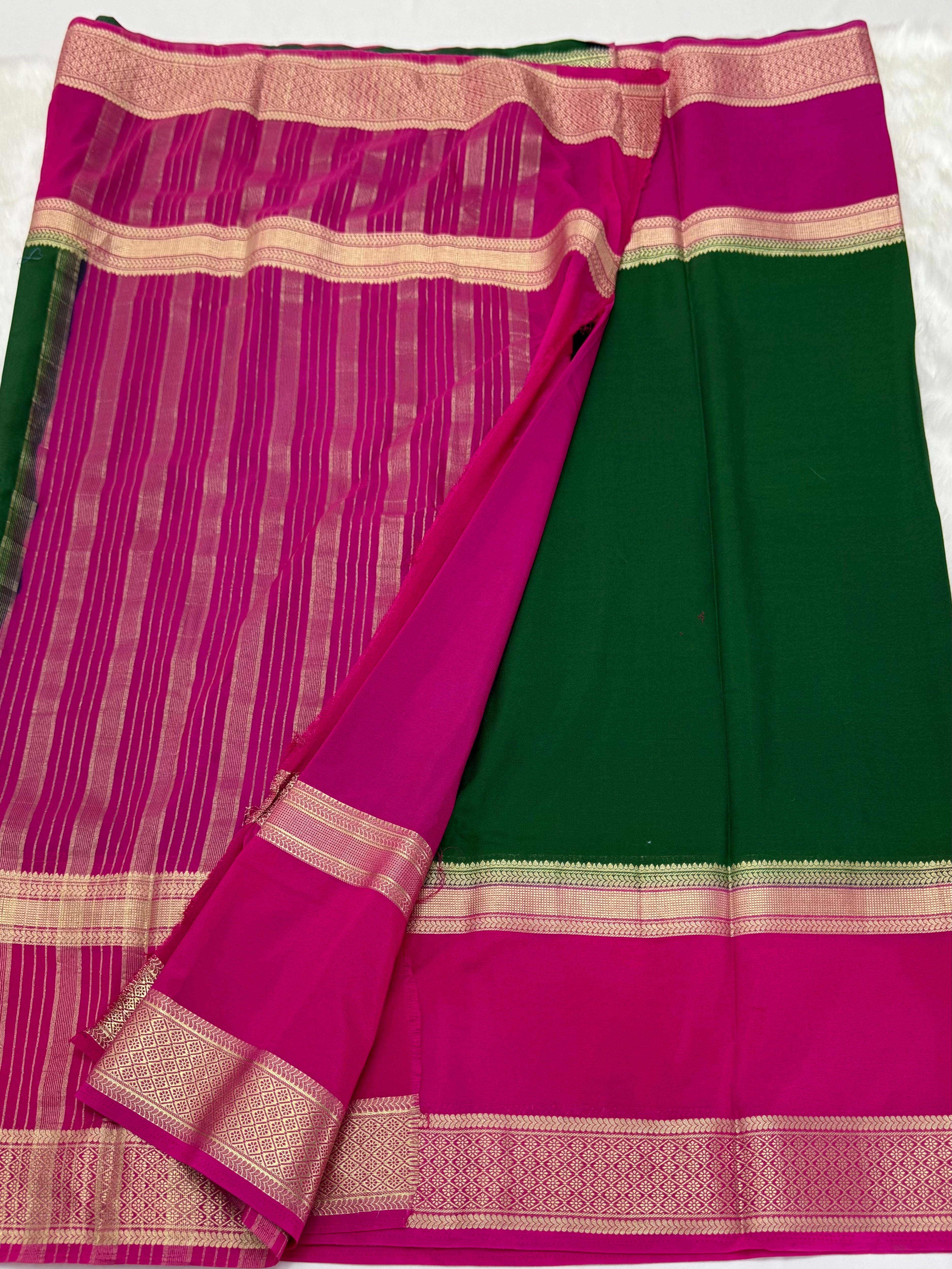 PREMIUM SEMI CREPE SILK SAREE - PINE GREEN