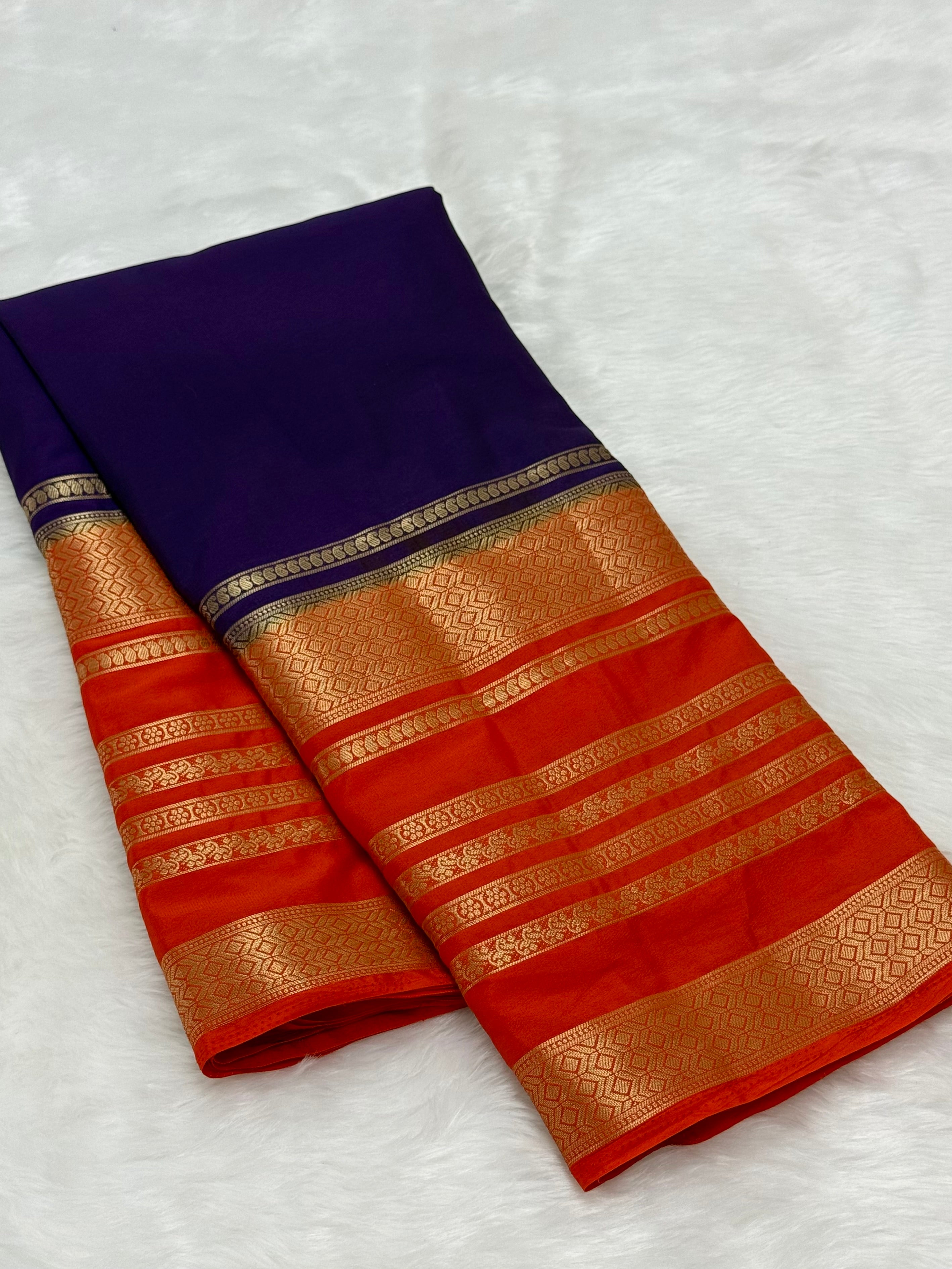 PREMIUM TRADITIONAL SEMI CREPE SILK SAREE - EGGPLANT