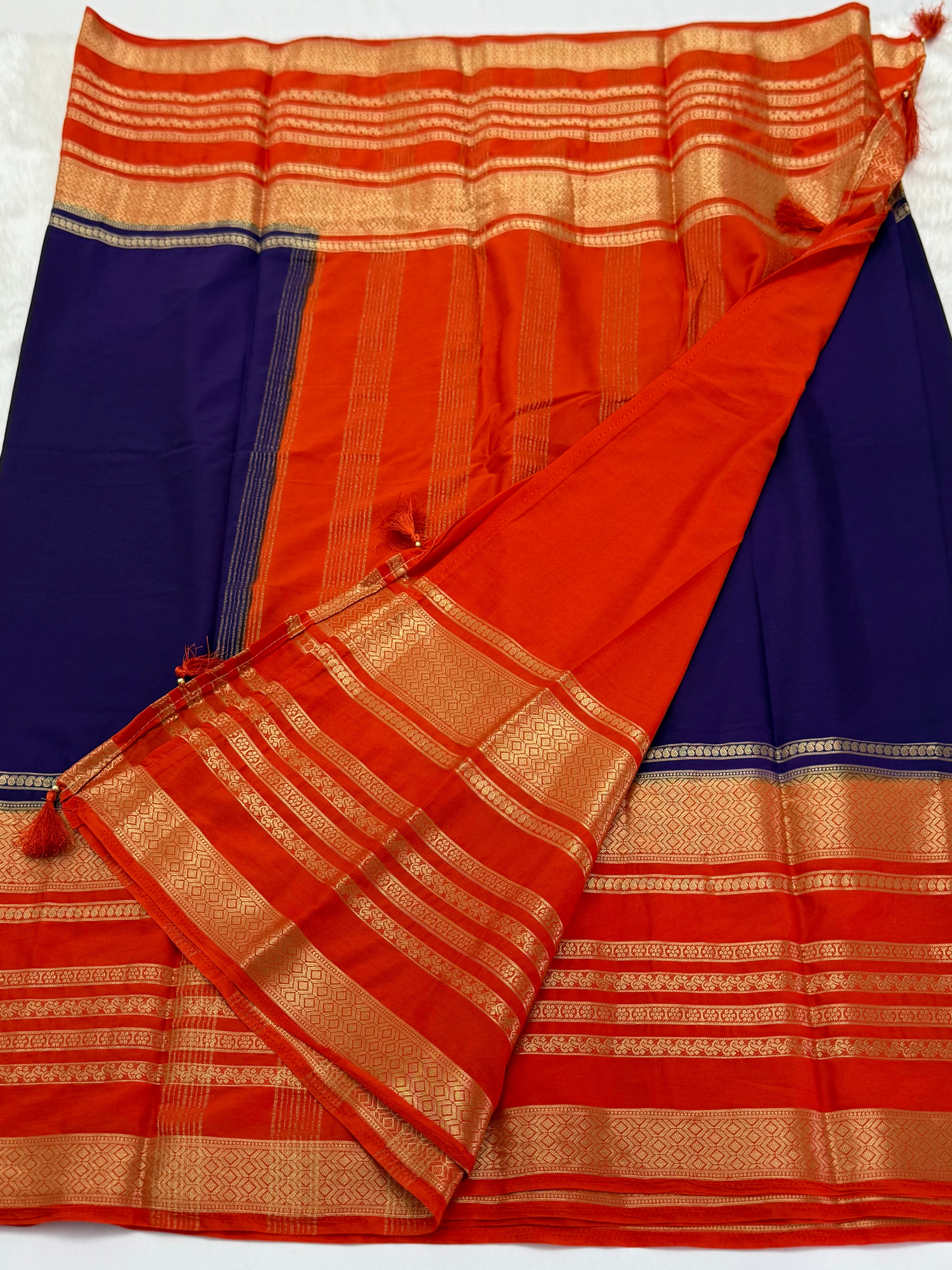 PREMIUM TRADITIONAL SEMI CREPE SILK SAREE - EGGPLANT