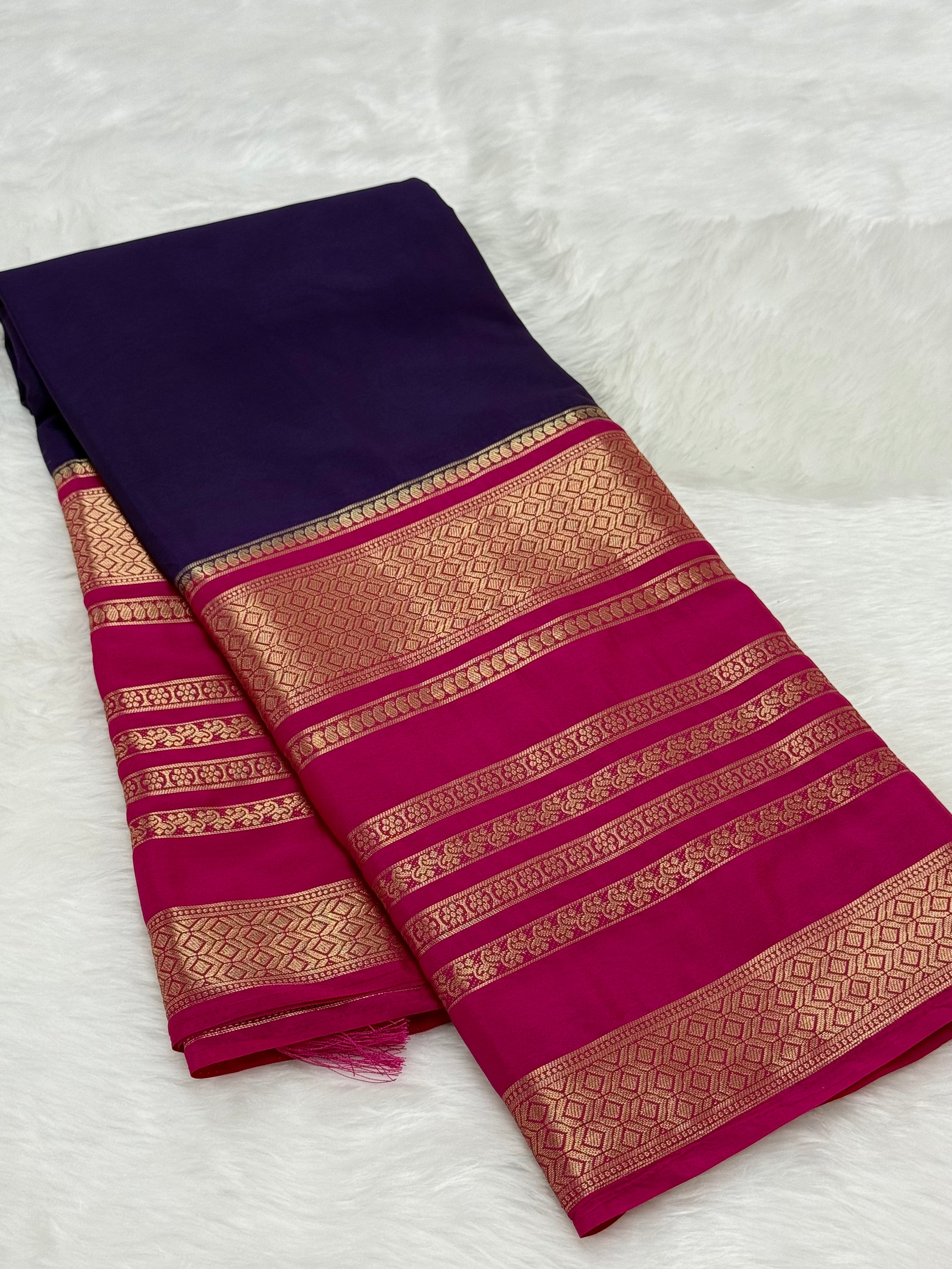 PREMIUM TRADITIONAL SEMI CREPE SILK SAREE - EGGPLANT