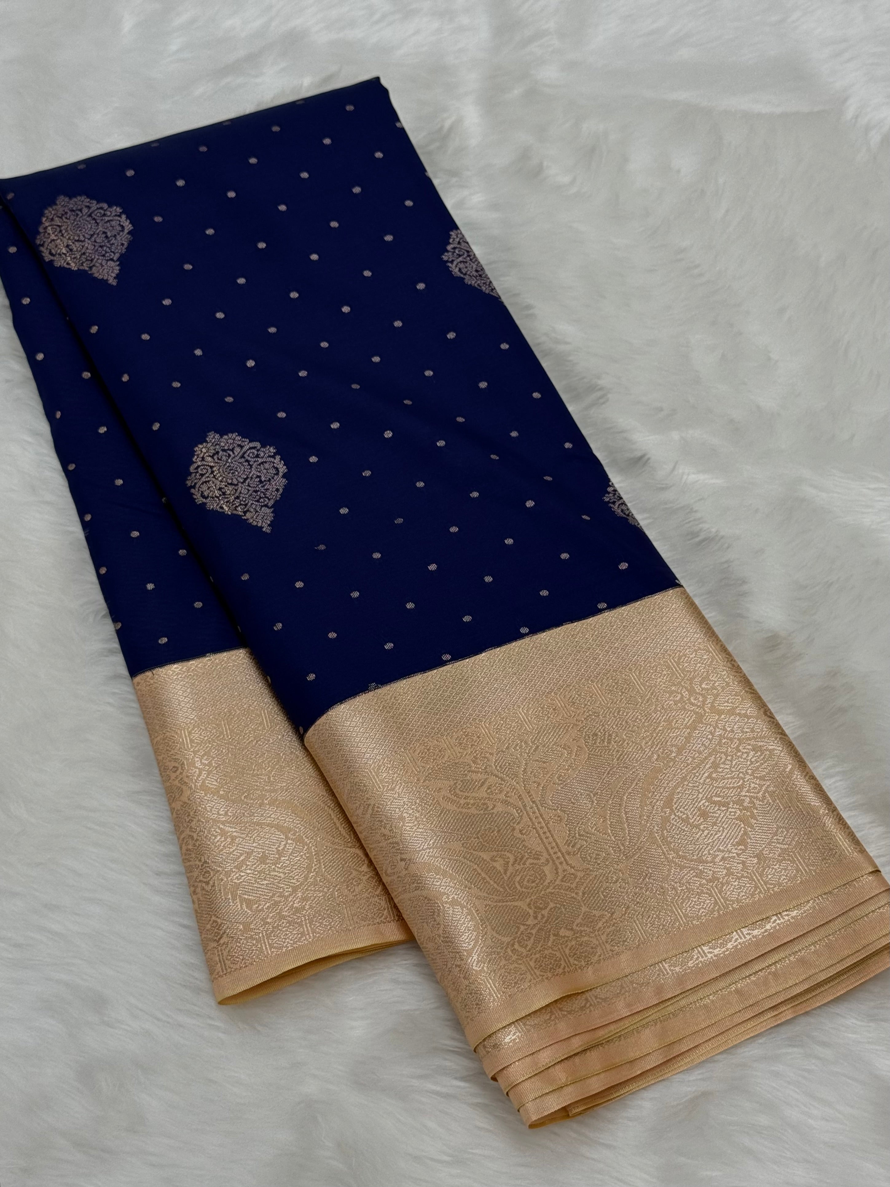 PREMIUM SEMI KANCHI SILK SAREE - MIDNIGHT BLUE