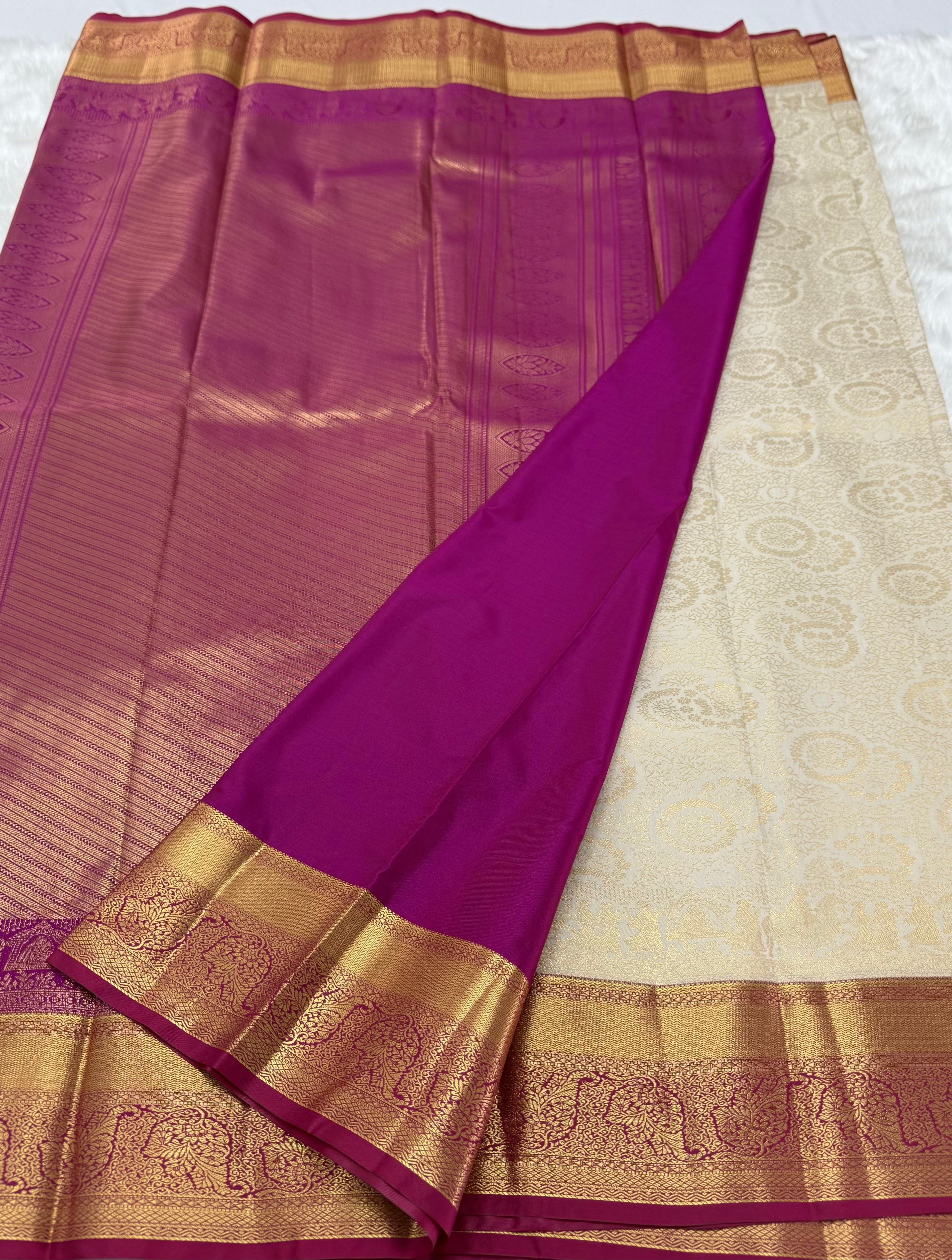 PREMIUM SEMI KANCHI SILK SAREE - CREAM