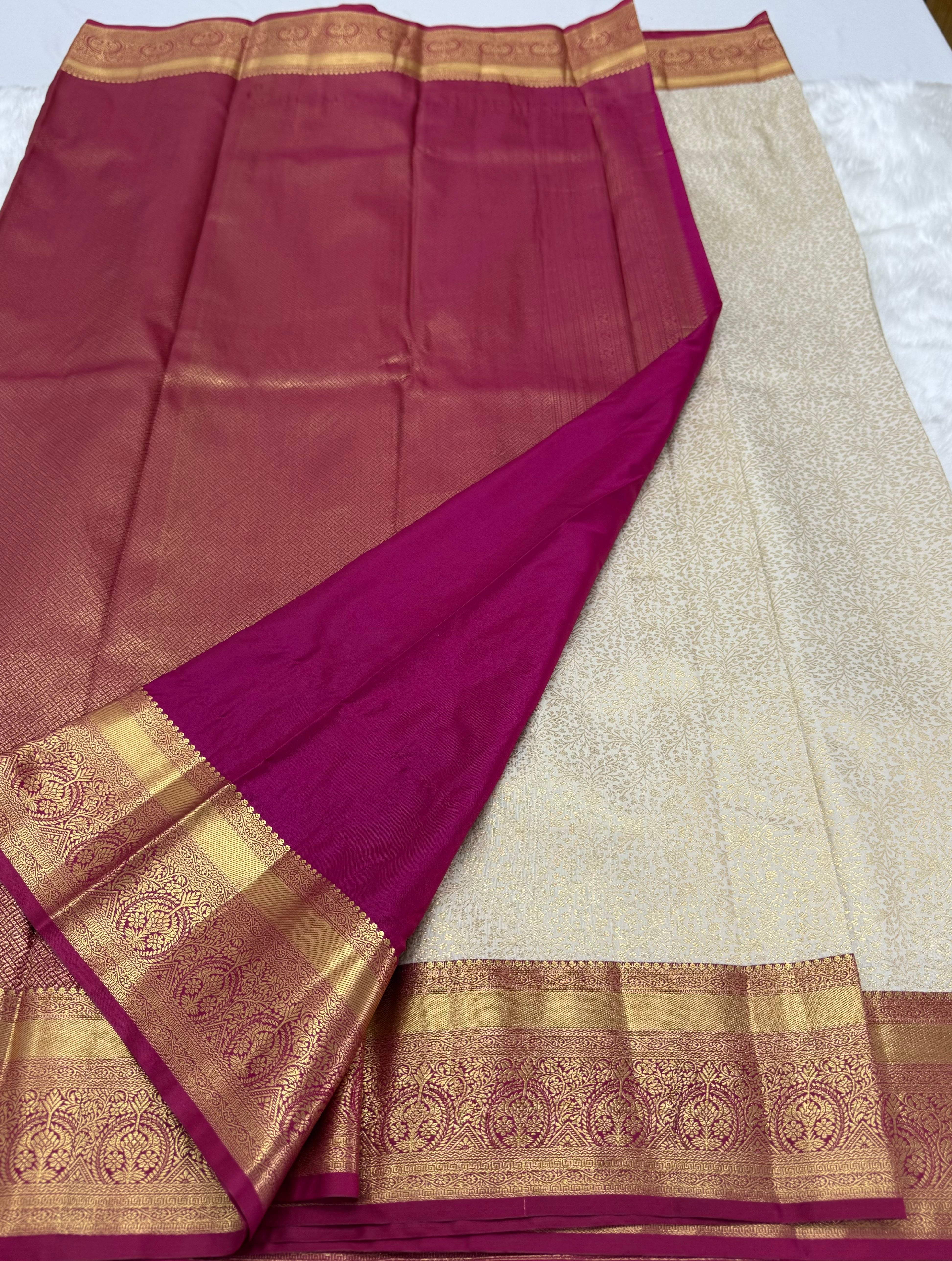 PREMIUM SEMI KANCHI SILK SAREE - CREAM