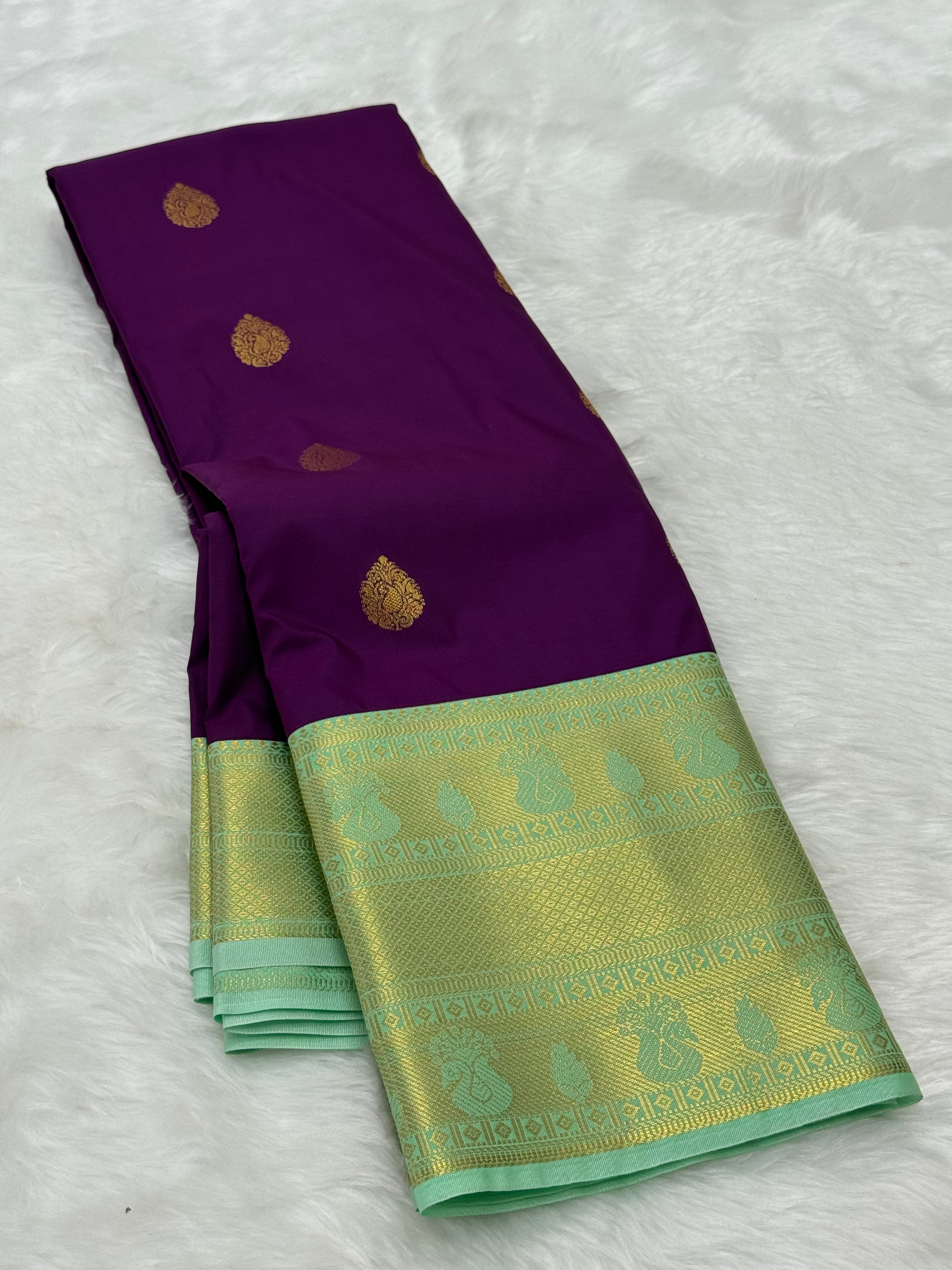 PREMIUM SEMI KANCHI SILK SAREE - EGGPLANT